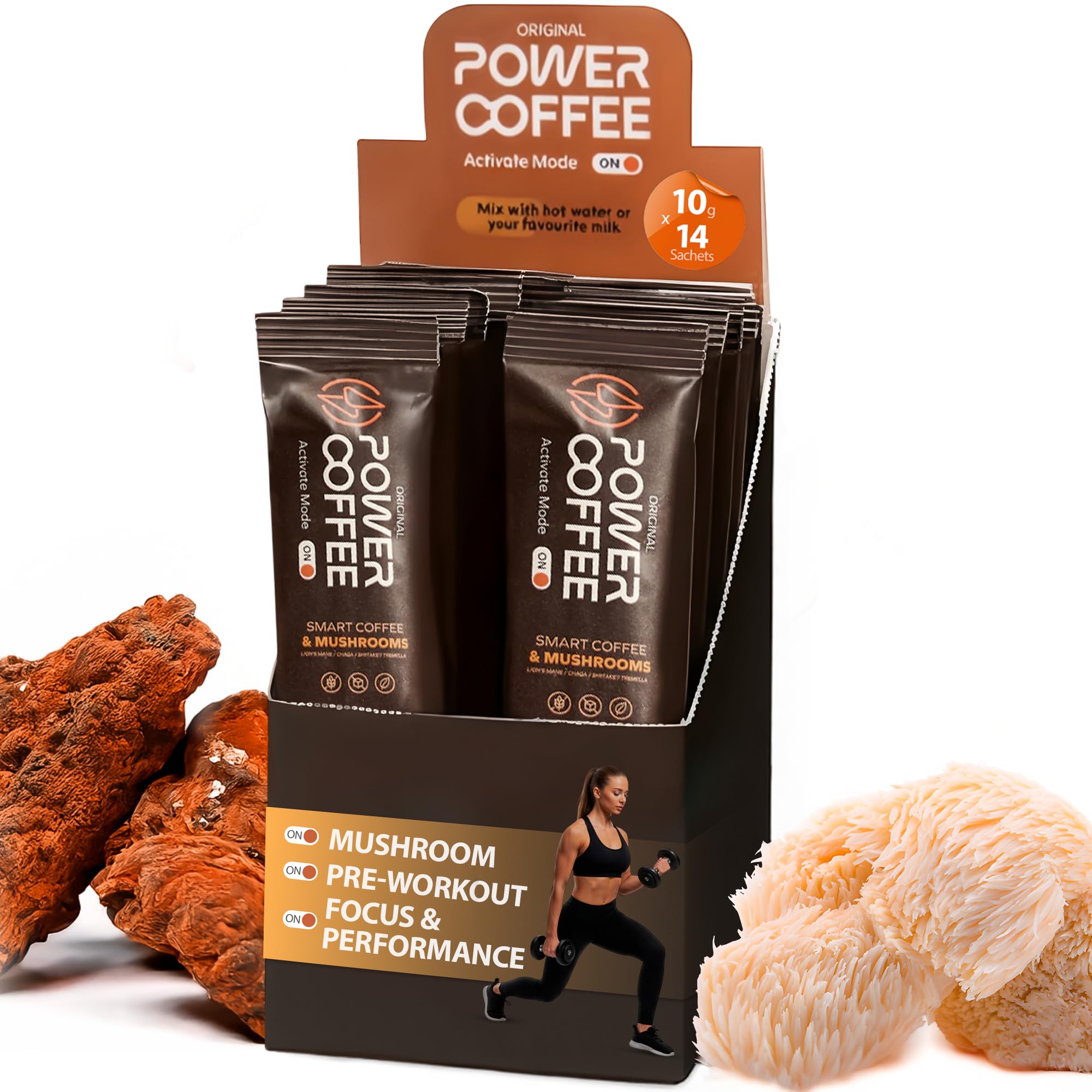 Ketogenic Coffee for Pre-Workout or Every Day Focus - MCT Oil - Clean Caffeine with Lionsmane & Chaga Mushrooms - 14 Sachets