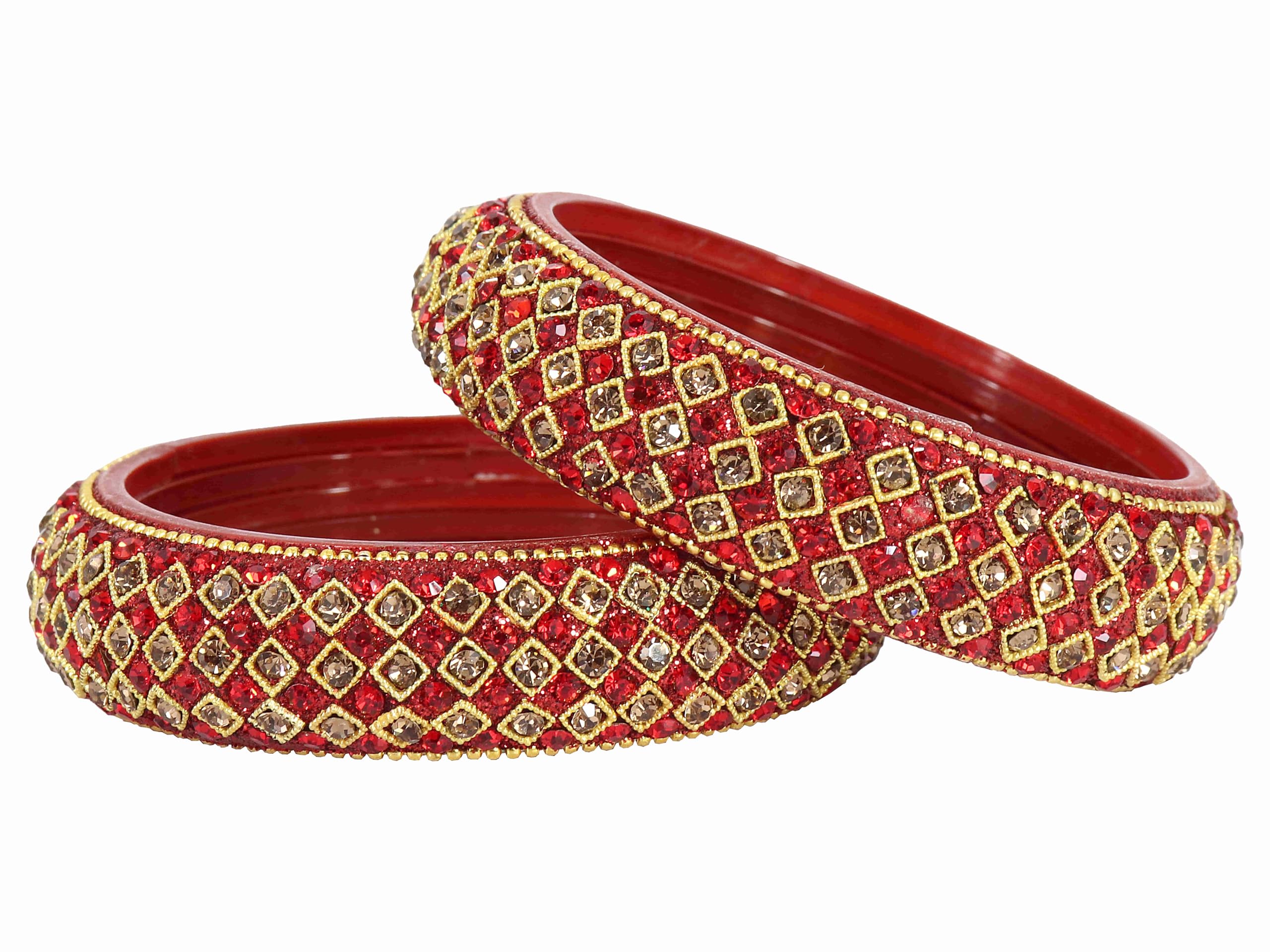 ZULKA Golden Glass Zircon Stone & Beads Work Kada Set For Women & Girls | Kanch ki Bangles | Kanch ki chudiyan| Crystal Bangles| Fancy Chudiyan| Red Chudi Set| Glass Kada For Women-(ZU_GK41-Red-2.8) (B0D3YY52XT) Amazon Price History, Amazon Price Tracker