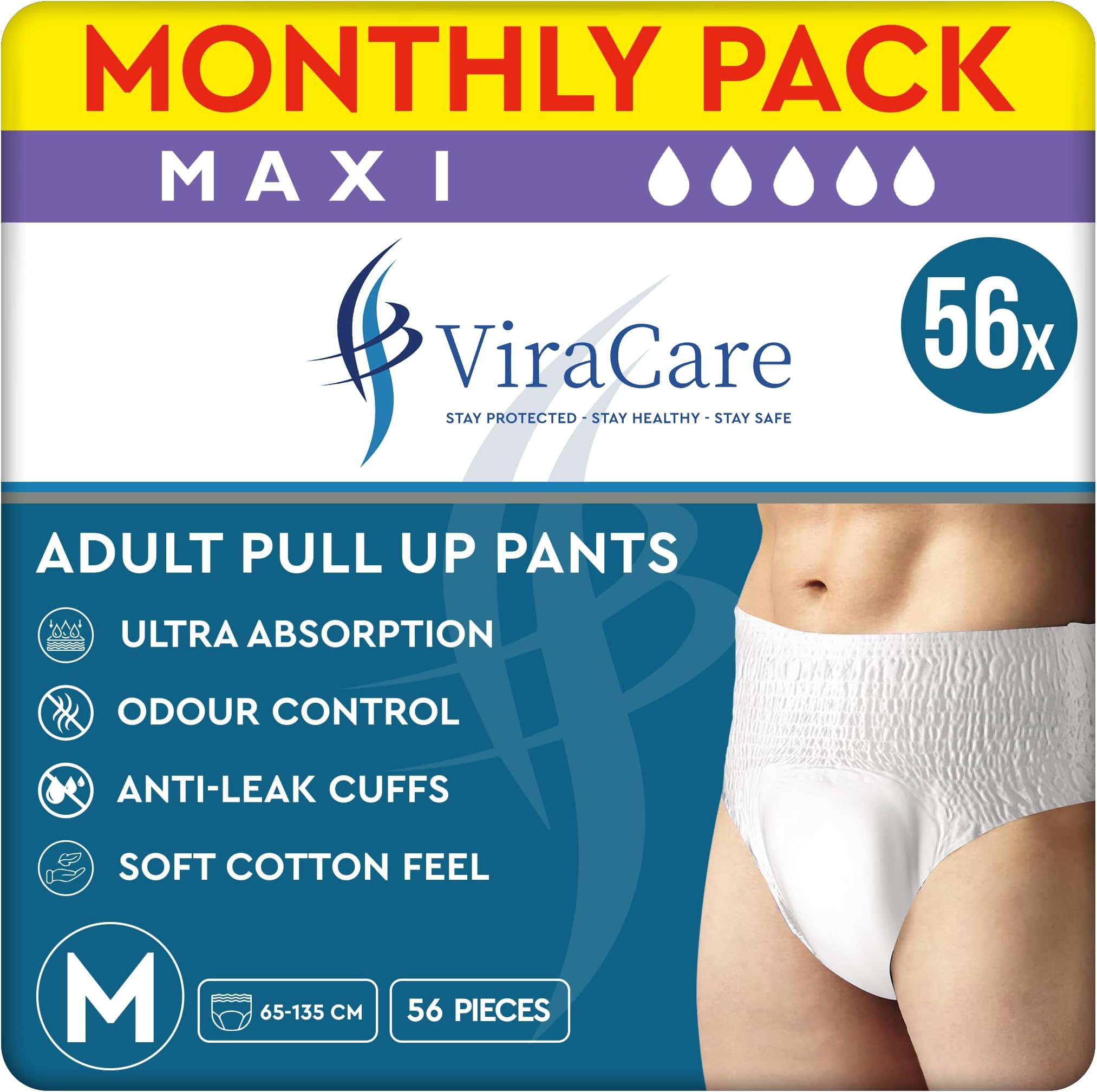56 x Incontinence Pants Women and Men, Men and Women Diapers, Diapers for Adults, Breathable and Anti Leakage, Maxi Incontinence Diaper (Medium)