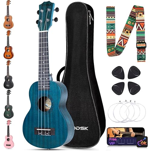 AODSK 21"Soprano Blue Ukulele Set-Bag,Strap,4 Picks,Strings,School Gift