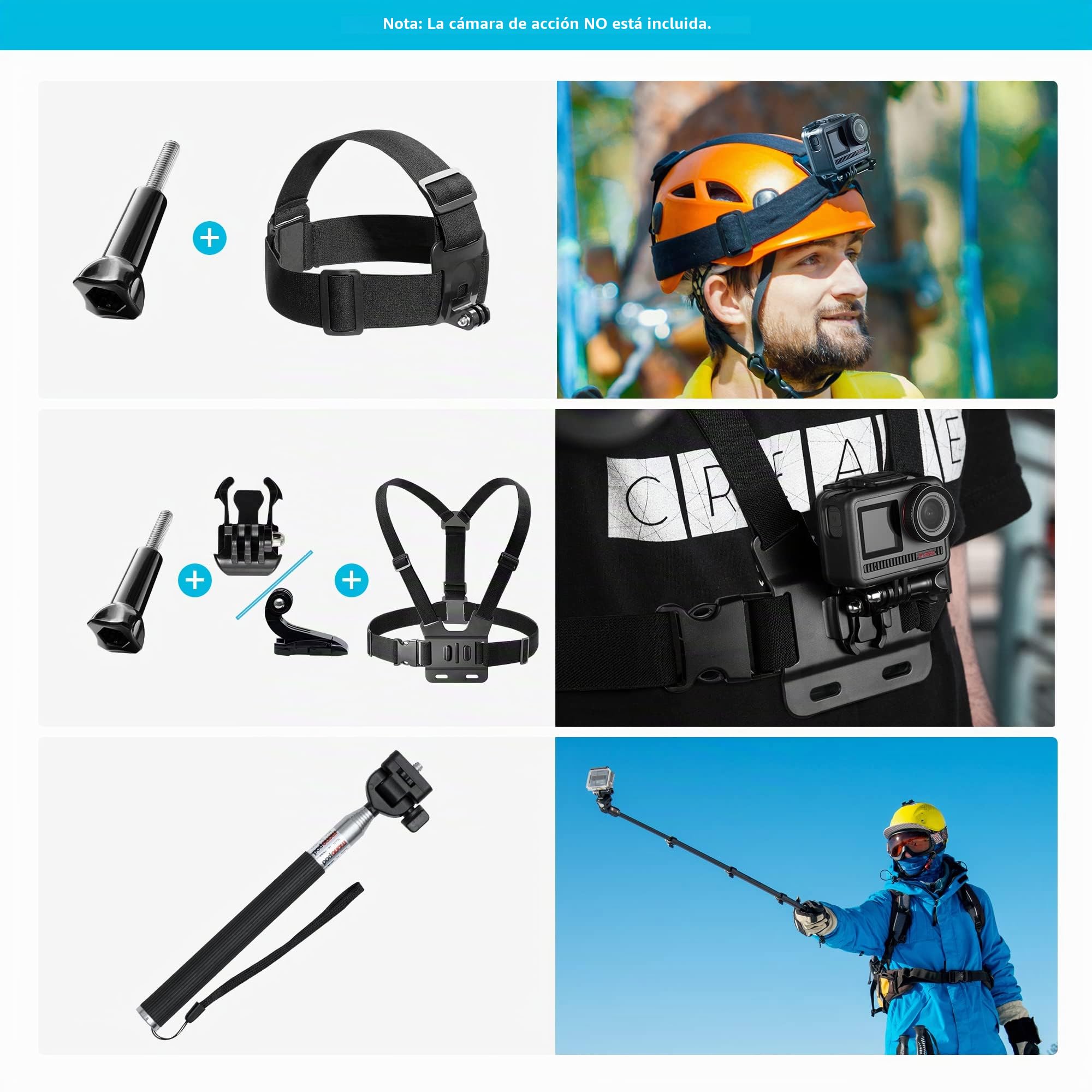 AKASO Cámara Deportiva 60 in 1 Accesorios Kit Compatible con AKASO/GoPro Hero11/Hero10/Hero9/Hero8/Hero7/GoPro Max/Insta360/DJI Osmo Action/ Apexcam/SJCAM/etc Cámara de Acción