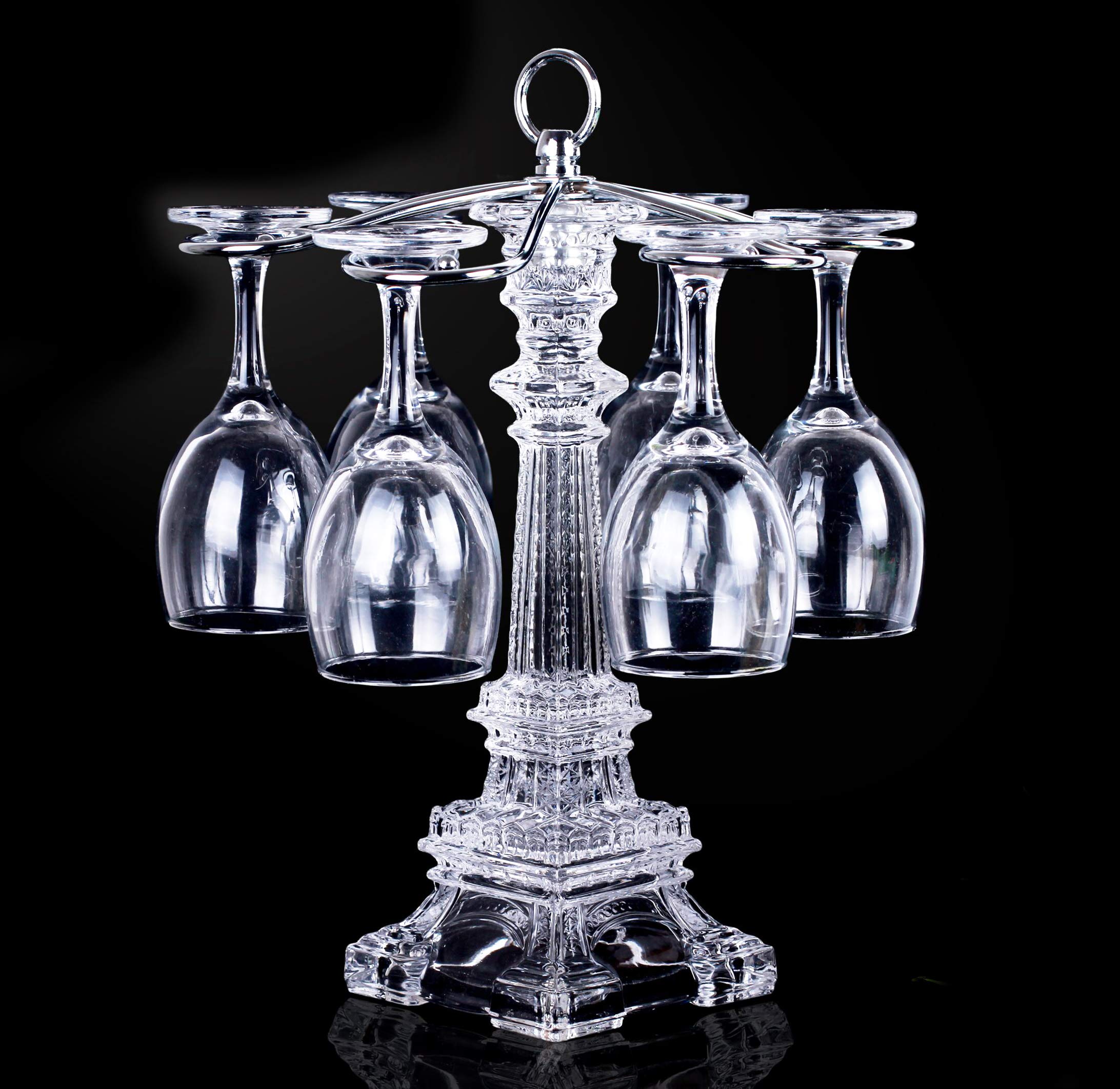 XINDAM 6 Hook Design Tabletop Glass Eiffel Tower Stemware Rack/Rotate 6 Wine Glass Storage Holder Stand Air Drying Rack