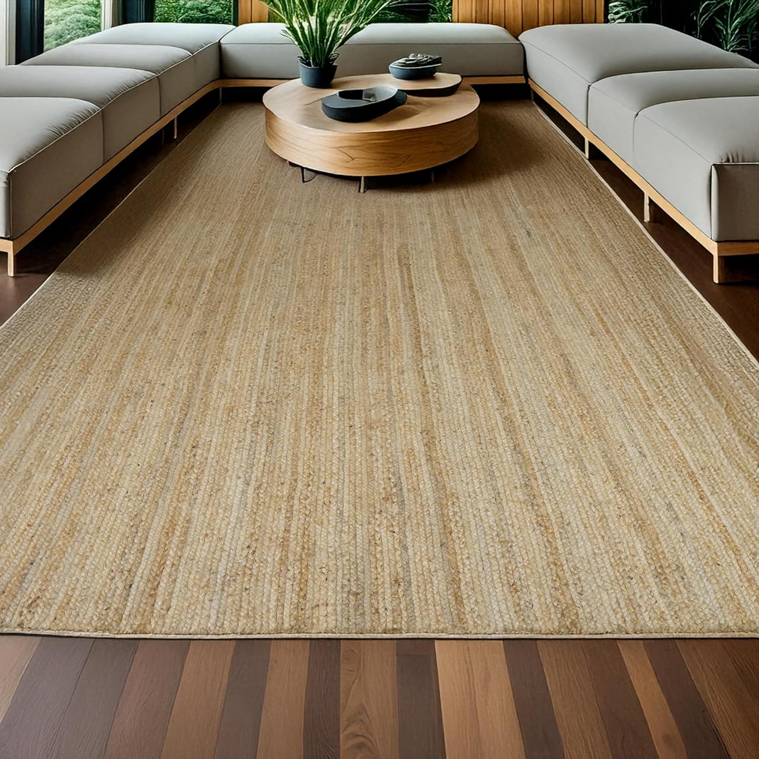 6x9 Jute Hand Woven Area Rug, Reversible, Rectangular, Solid Farmhouse Design, Natural Fiber, for High Traffic Areas, Bedroom, Living Room, Dining Room, Hallway, Office, Kitchen, Entryway