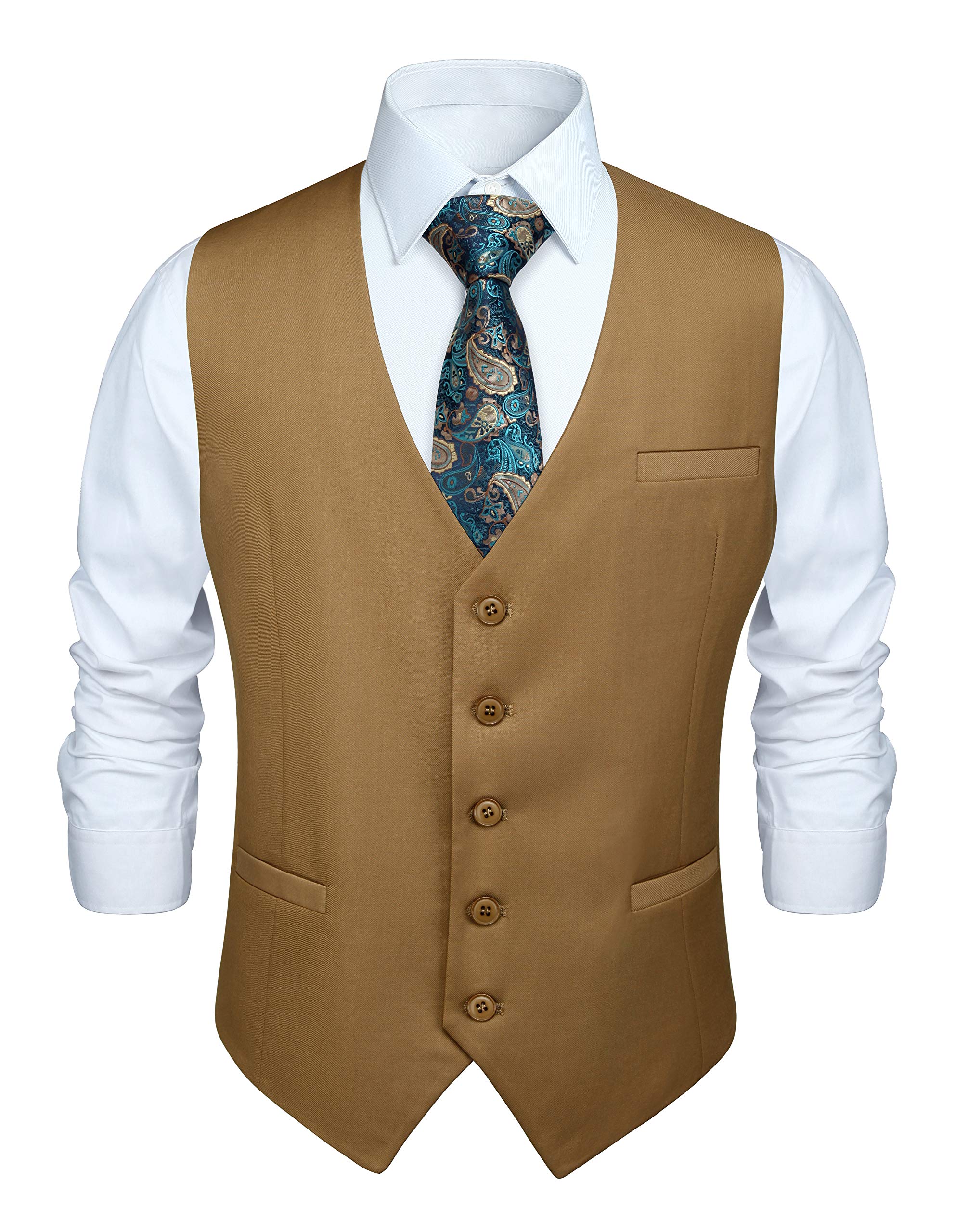 HISDERN Heren formele bruiloft feest gilet katoen effen kleur vest, Groen 2, 3XL