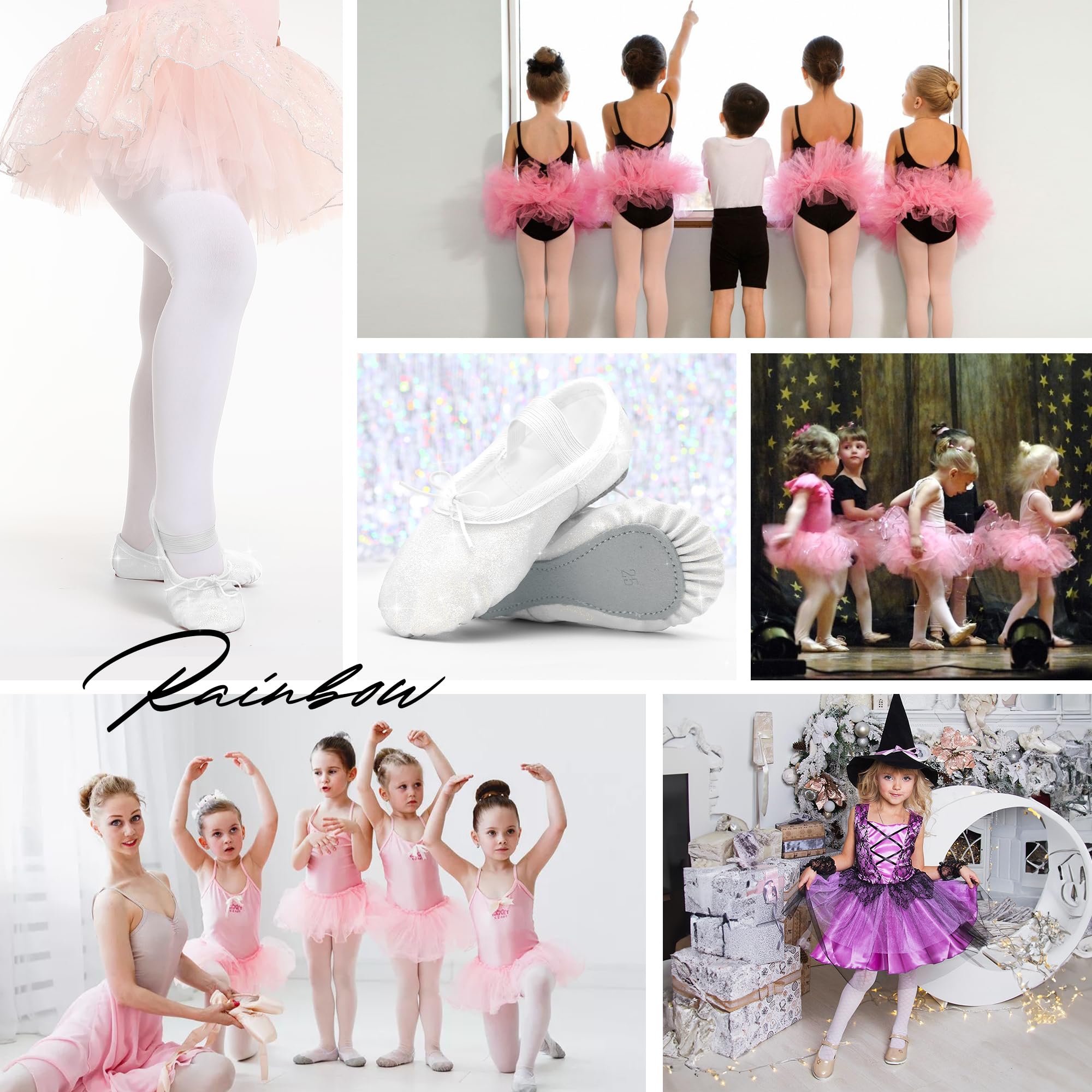 Zapatos de ballet para niñas con purpurina, piel y suela completa