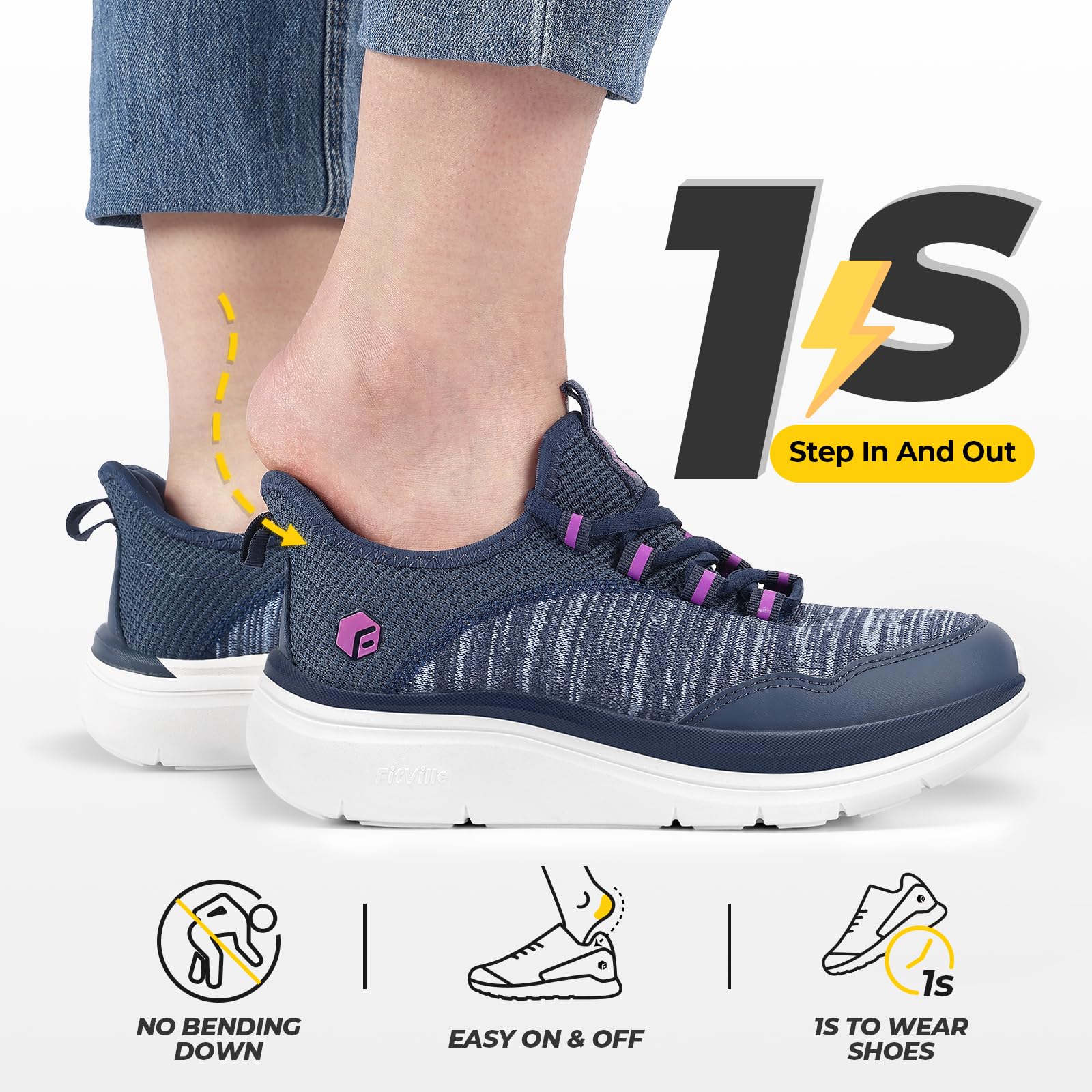 Fitville Damskie Buty Do Chodzenia Extra Wide Slip On Sneakers Lekkie Buty Do Biegania Wygodne Sneakersy Oddychające Rekreacyjne Buty Fitness Slip On Dla Szerokich Stóp