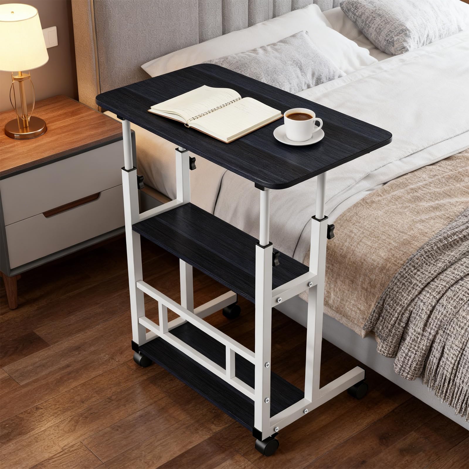 OHMG Tavolo Rotolante 60 x 40 cm, Scrivania, Letto Divano, Legno, Regolabile in Altezza 63-90 cm, Ruote, Tavolo Supplemento Angolo Regolabile, Camera, Divano, Legno