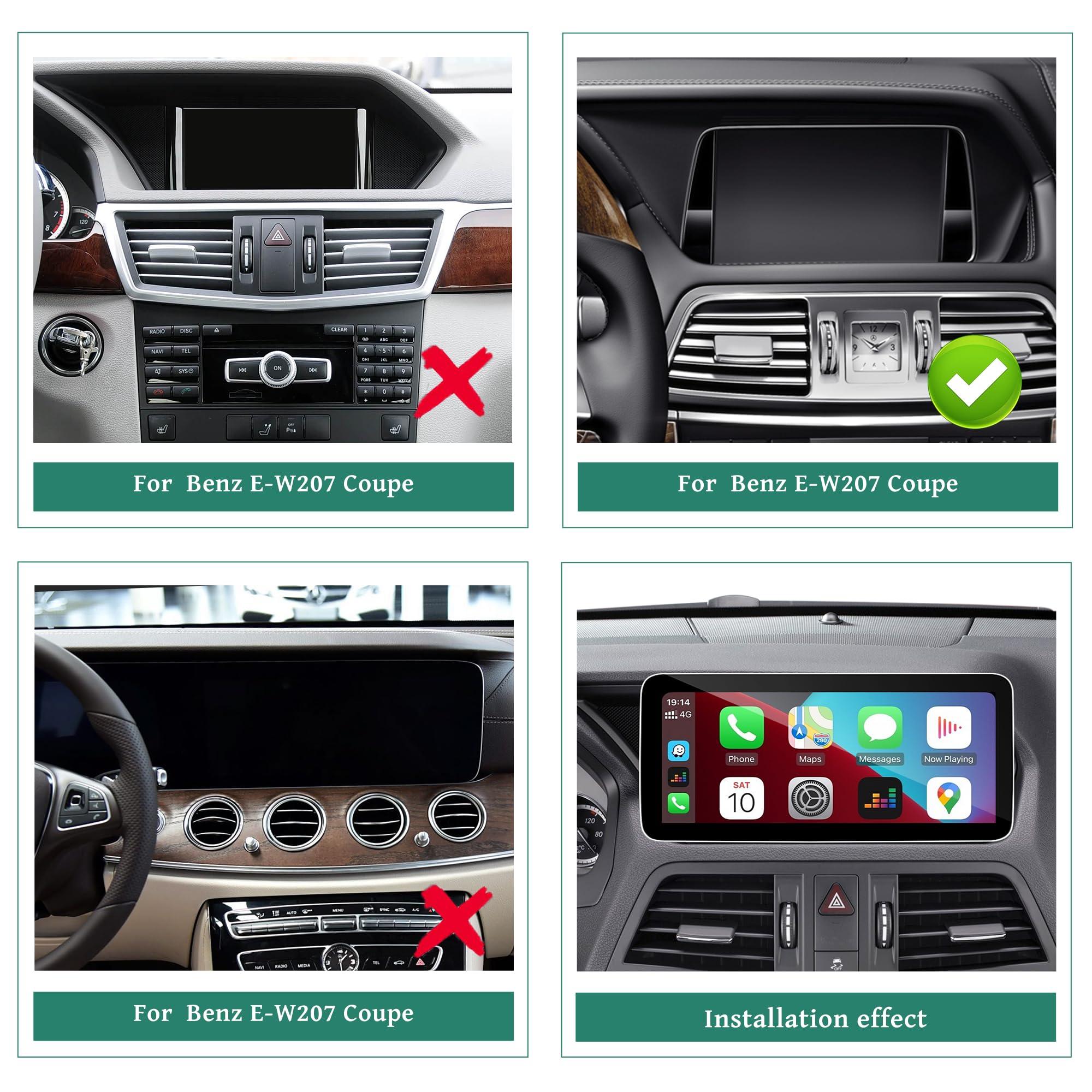 Aktualizacja ekranu Linux 25.1 cm do Mercedes klasy E NTG 5.1/5.2 C207 A207 W207, Wireless CarPlay i Android Auto, Screen Mirroring, kamer samochodowych