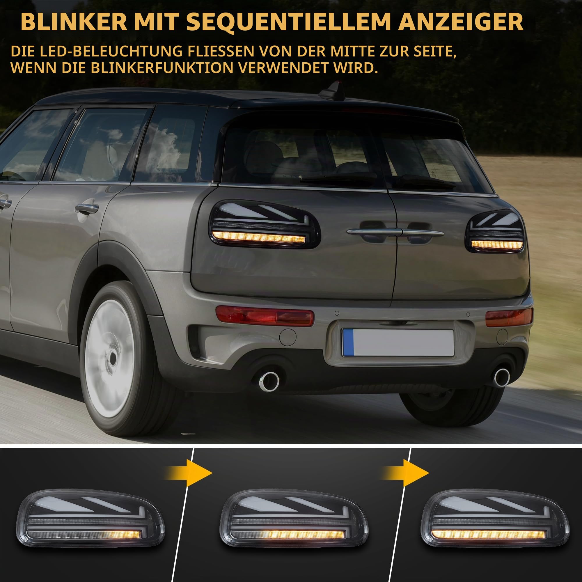 VLAND Rückleuchten Kompatibel für Mini Clubman F54 F54LCI One, Cooper, Cooper S/SD, JCW 2015-2023, Mit E-Prüfzeichen,1 Satz (Schwarz)