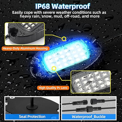 Miniatura 9 de 8Pods - Luces LED RGB de metal con control remoto APPRF, luces subterráneas multicolor impermeables para vehículos con modo de música de doble zona,