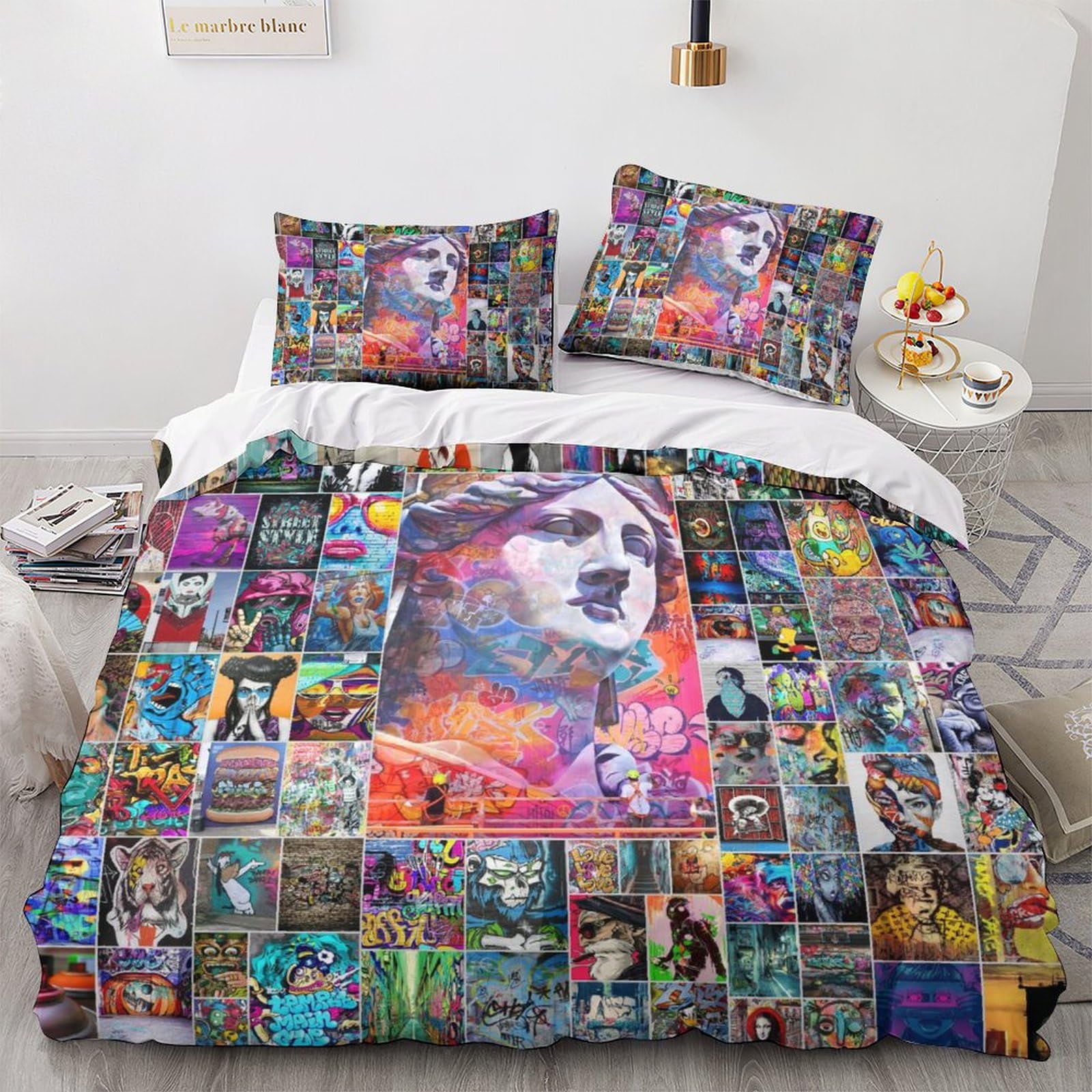 Parure de lit microfibre graffiti haut de gamme avec zip invisible