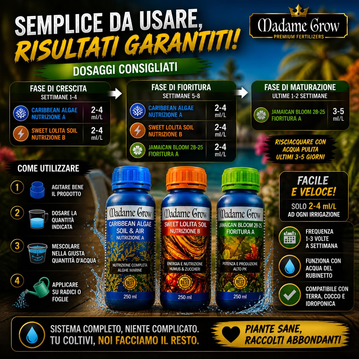PACK IBIZA - Nawozy do uprawy roślin 420 - Algi, energia i PK Kwitnienia - Maksymalna wydajność - Większe plony - Duże kłosy (3 x 500 ml)