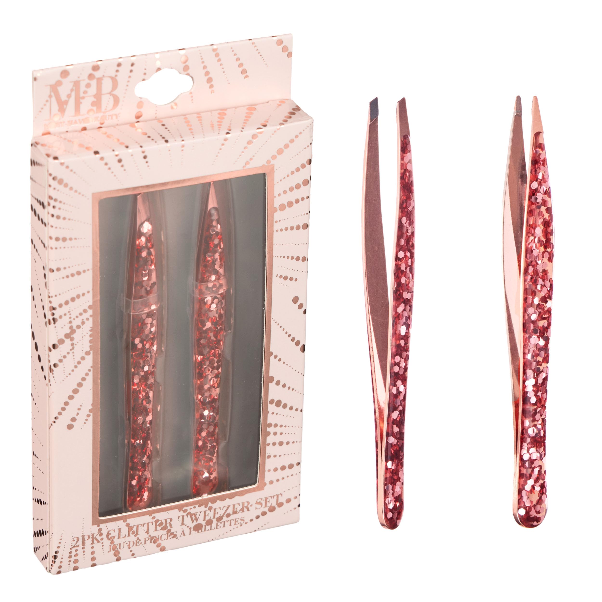 Expressions Set Di 2 Pinzette Glitterate In Oro Rosa – Pinzette A Punta Per Peli Incarniti Fini E Pinzette Oblique Per Toelettatura Di Precisione | Confezione Da 2 Pinzette Per Donne, Pinzette Per-image