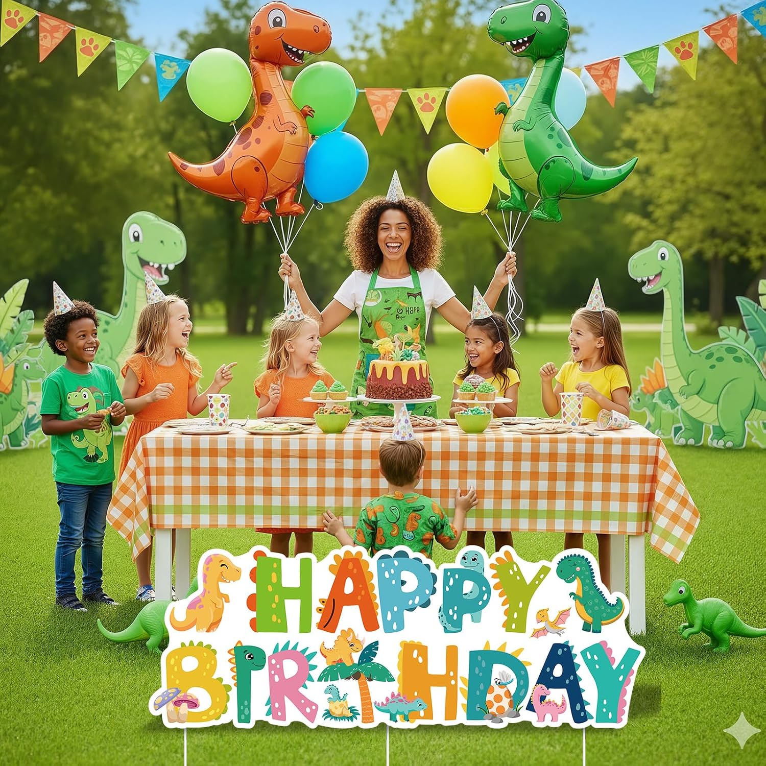 Dinosaur Birthday Decorations Yard Sign with Stakes Dinosaur Party Decor for Kids Birthday Baby Shower Dino Theme Happy Birthday Yard Sign Lawn Decor for Outdoor Garden Home Party Supplies