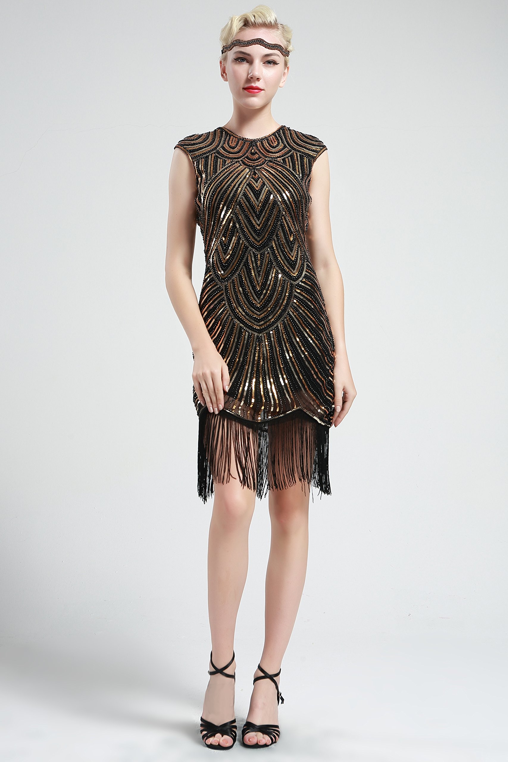 BABEYOND Damen Kleid voller Pailletten 20er Stil Runder Ausschnitt Inspiriert von Great Gatsby Kostüm Kleid