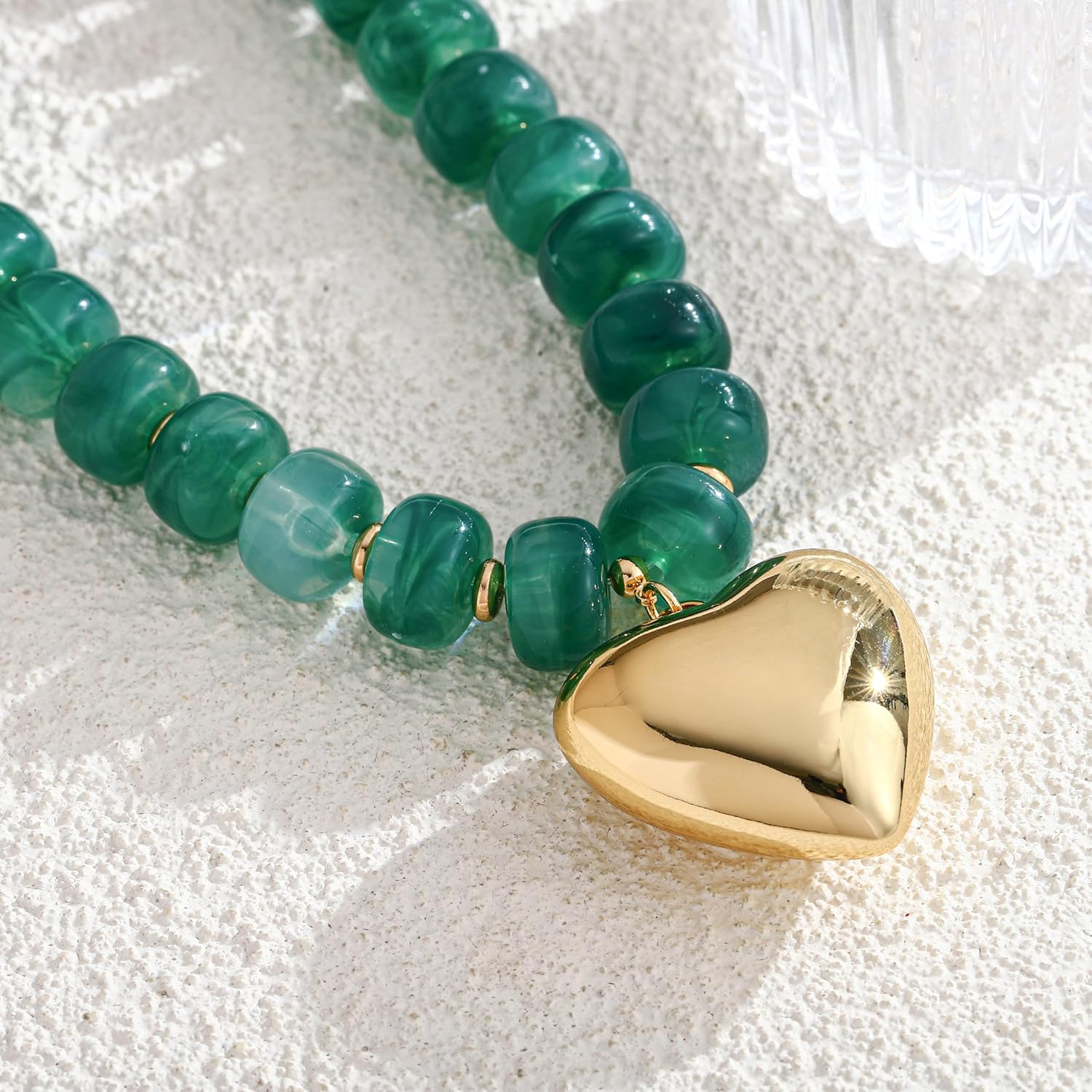 Chunky Beads Necklace for Women Trendy Gold Puffy Heart Choker Necklace Colorful Resin Beaded Heart Pendant Necklaces Statement Jewelry - Image 5