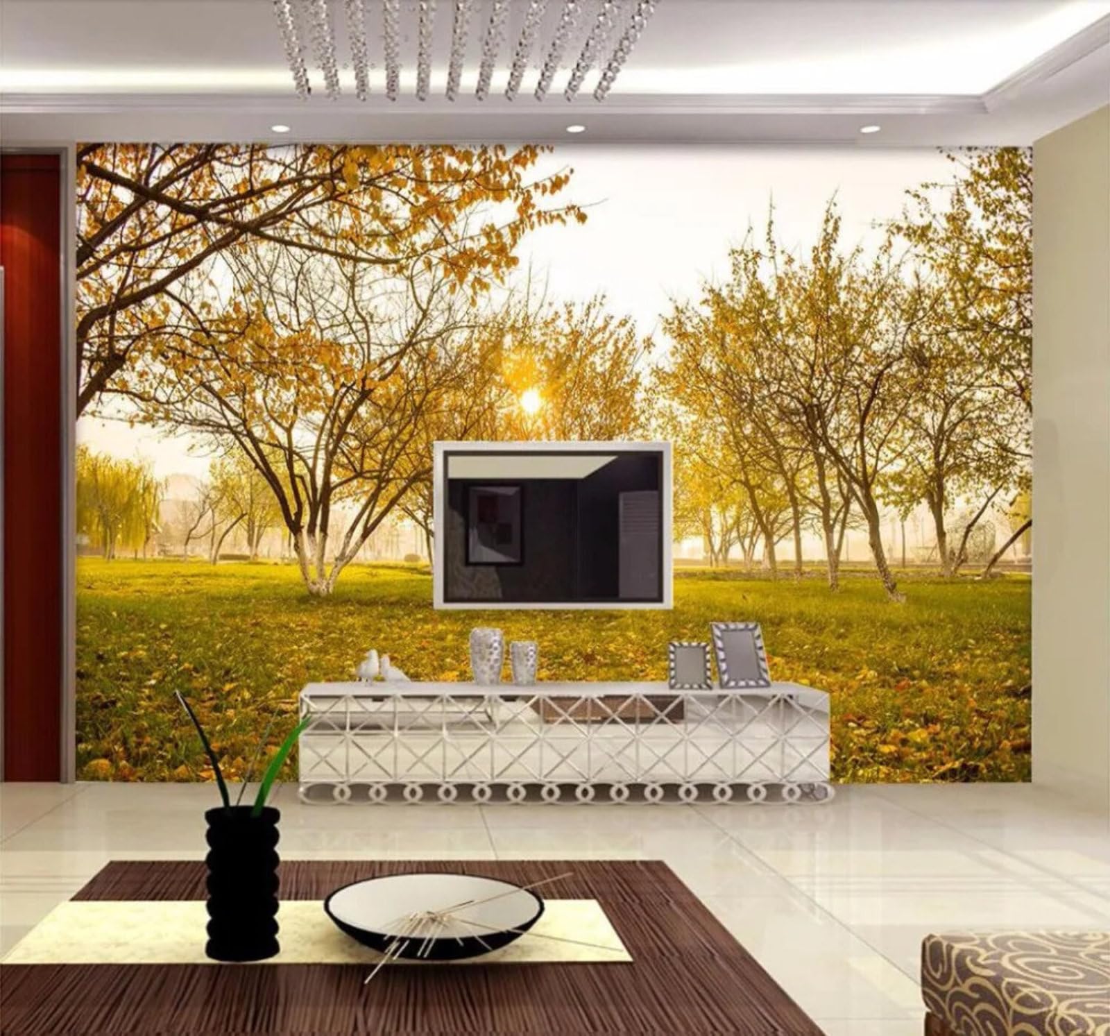 Xlming 400Cm×280Cm(B×H) Three Dimensional Autumn Forest Sunlight Meadow 3D Wallpaper Premium Textured Silk Study Dining Living Room Bedroom Sofa Tv Wall Easy Install-400Cm×280Cm