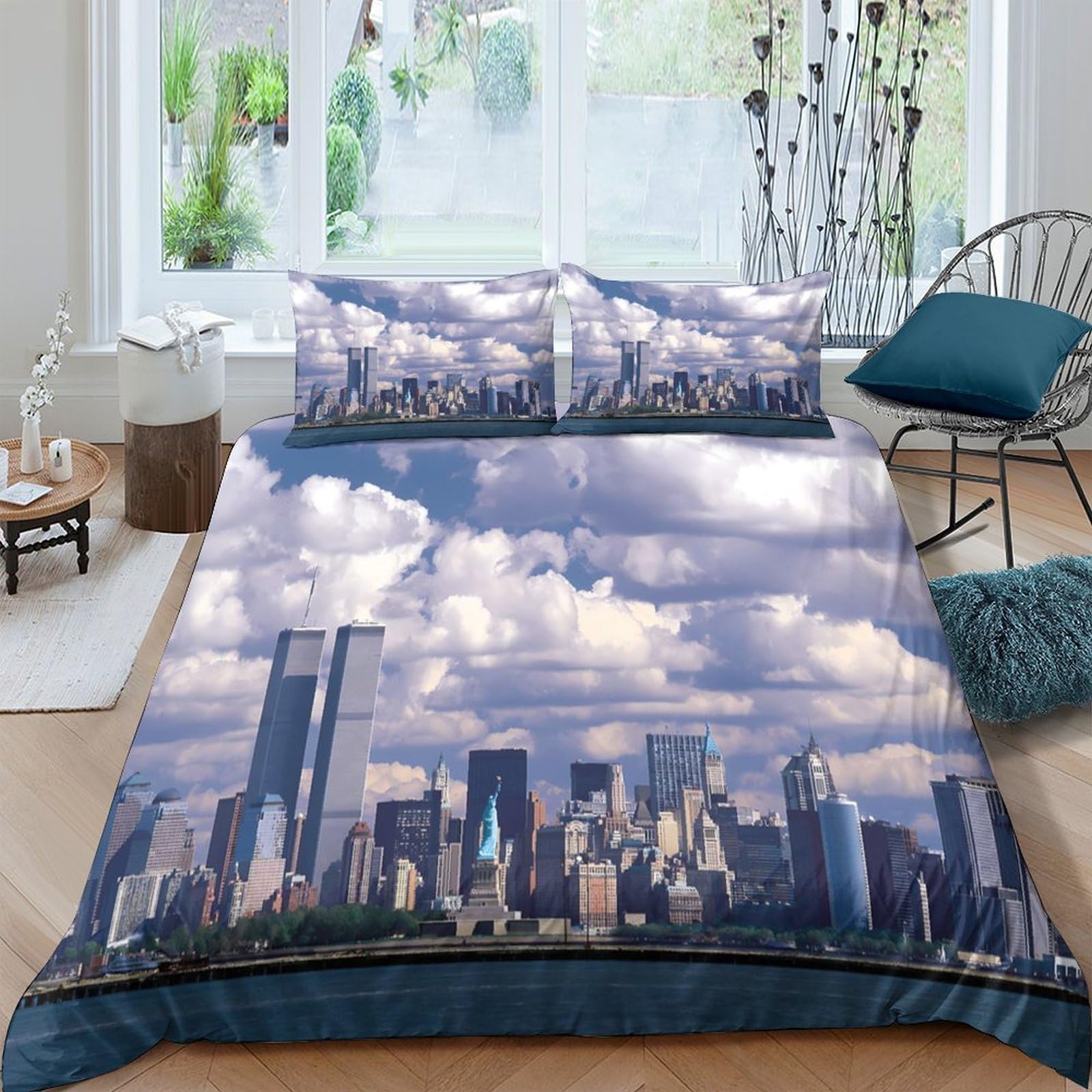 Urban Cityscape Linge de Lit 3D Parure pour Chambre Adulte Confortable