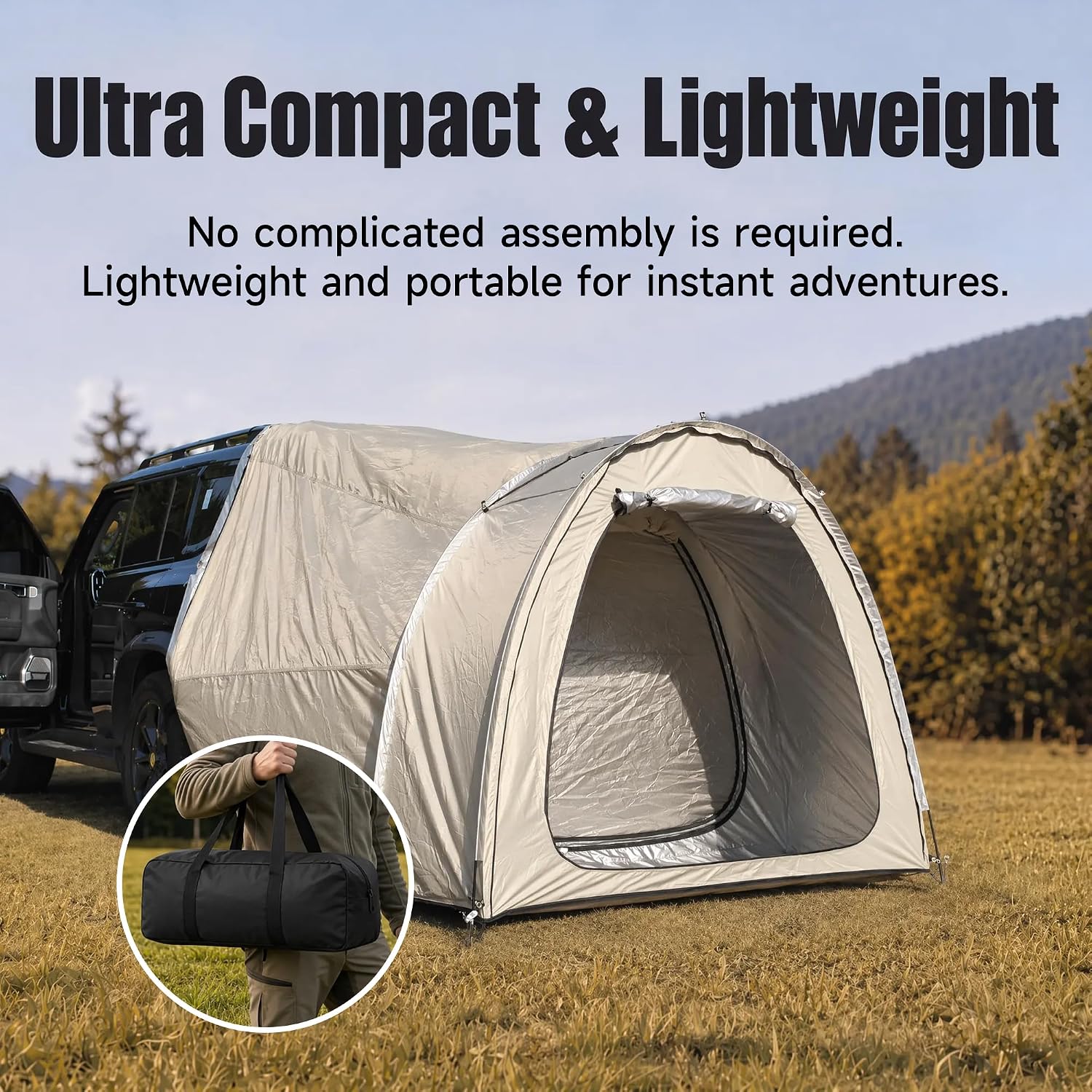 SUV Tailgate Camping Tent – Car Rear Extension Tent with Floor for Solo Road Trip & Outdoor Travel - 210D Silver Coated Waterproof, Easy Setup, Compact Portable