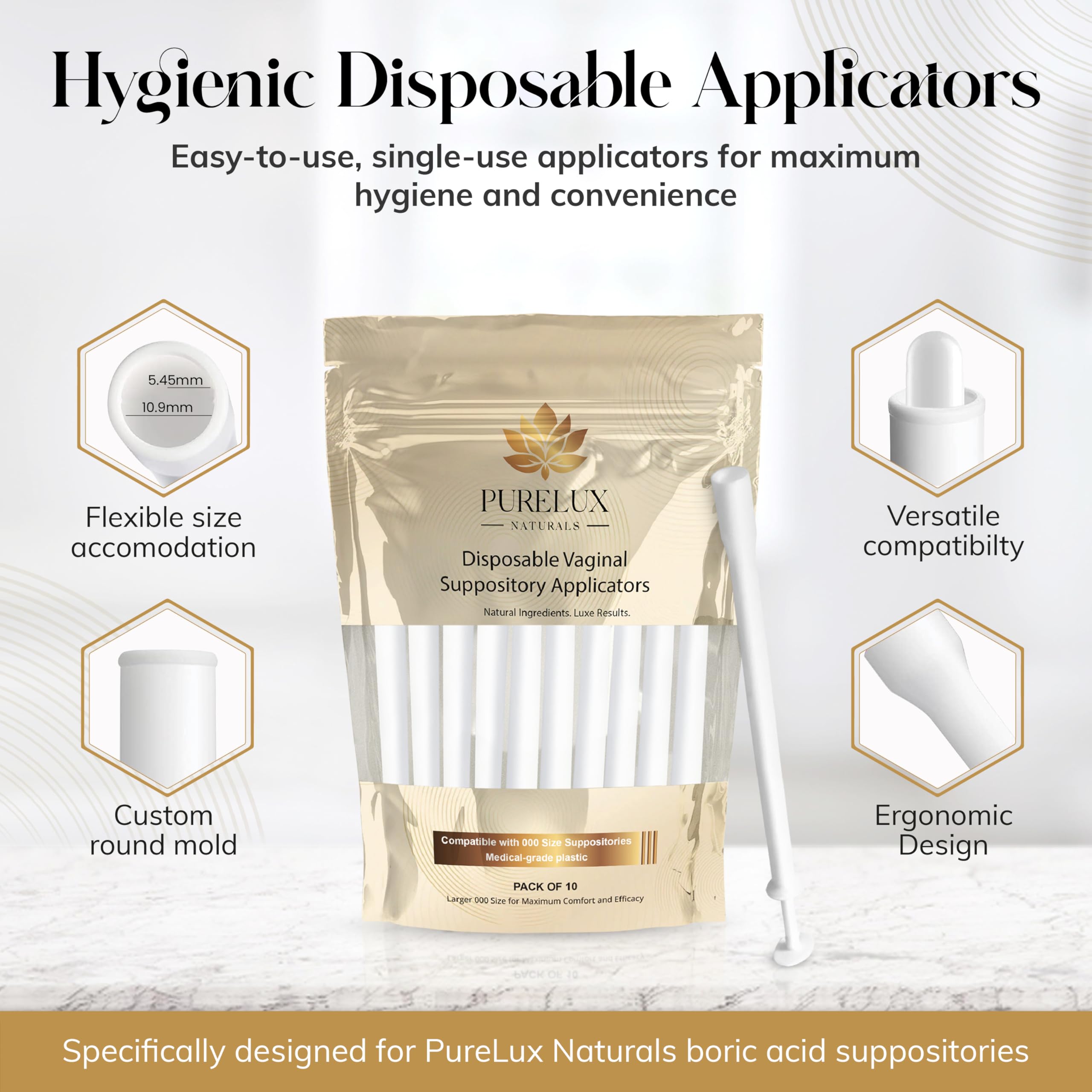 PureLux Disposable Personal Care Applicators 10 Count BPA-Free Individually Wrapped Size 000 Compatible