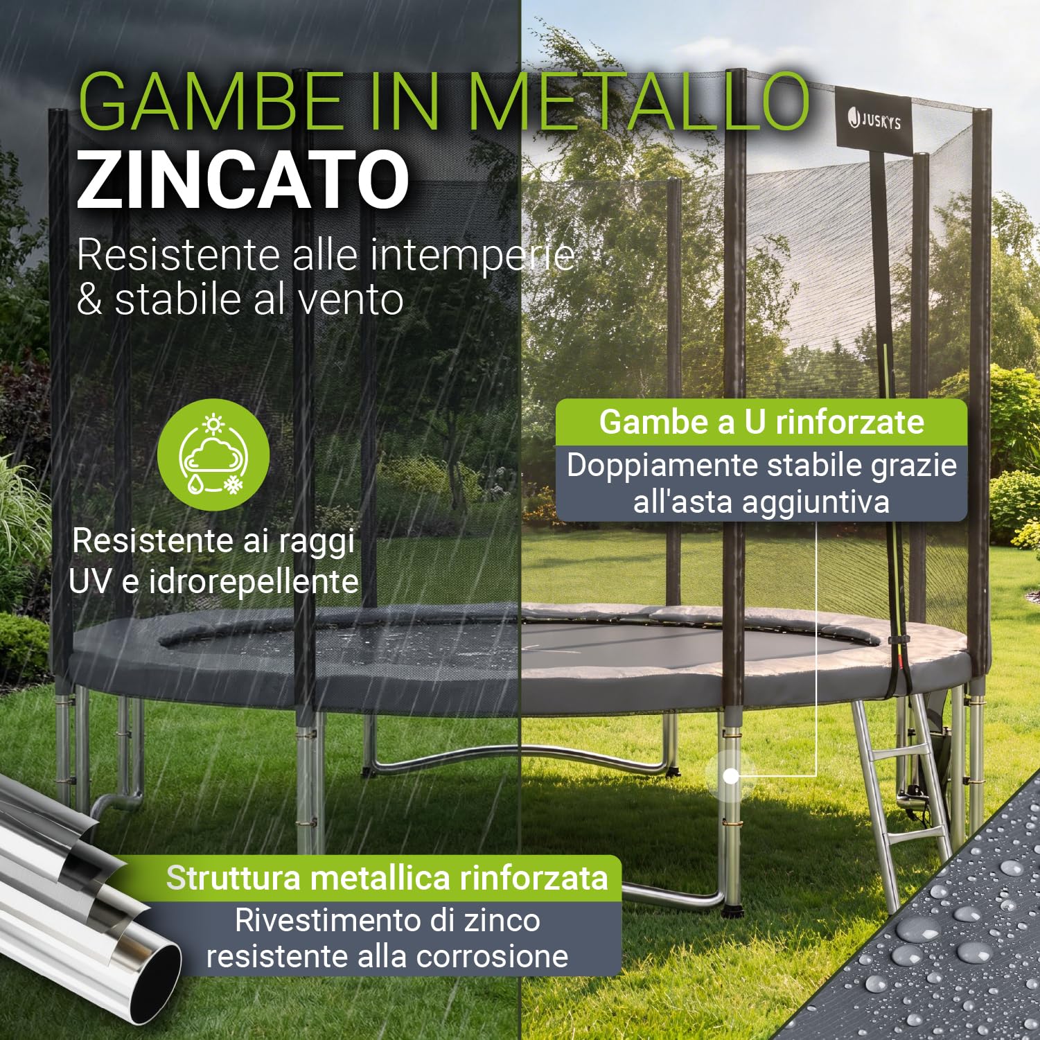 Juskys Trampolino JumpMaster – Ø 183/244/305/366 cm trampolino da giardino esterno con rete di sicurezza, scaletta PowerSpring Molla