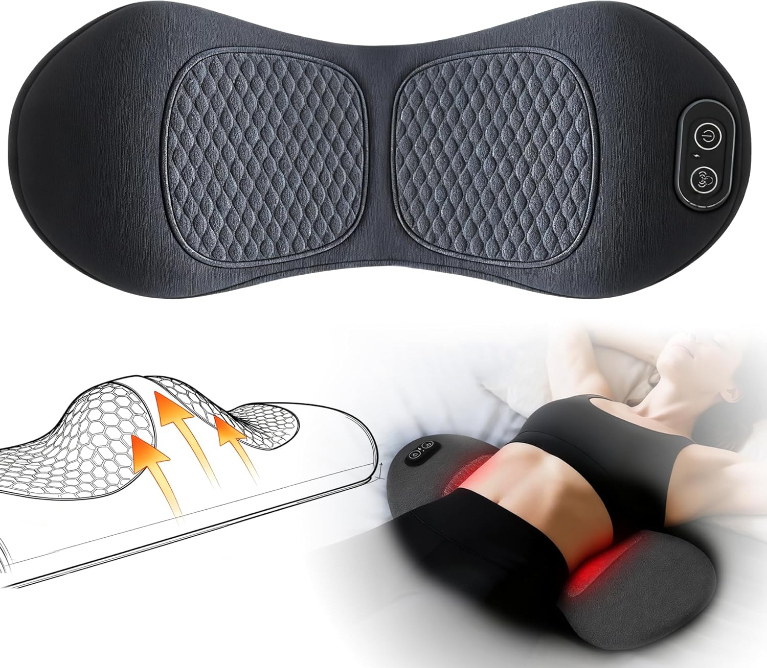 Smooth Triple Fusion Back Massager with Heat,for Sciatica Pain Relief Devices Lower Back Massager for Pain Relief deep Tissue 3-in-1 with Electric Traction Lifting