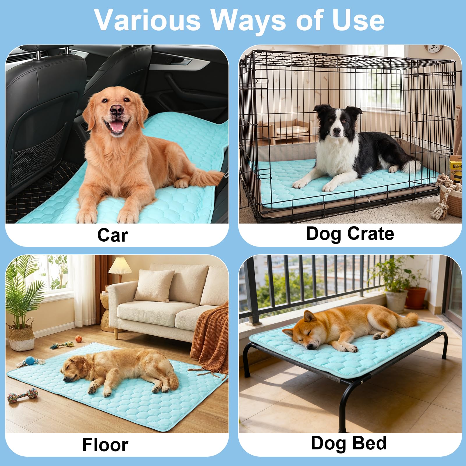 Vivifying Kühldecke für Hunde, wendbar, Eisseide, Kühlmatte mit wasserdichter Schicht, weiche Haustier-Überwurfdecke für Couch, Bett, Kiste, Boden, atmungsaktive Sommer-Haustierunterlage, 101,6 x