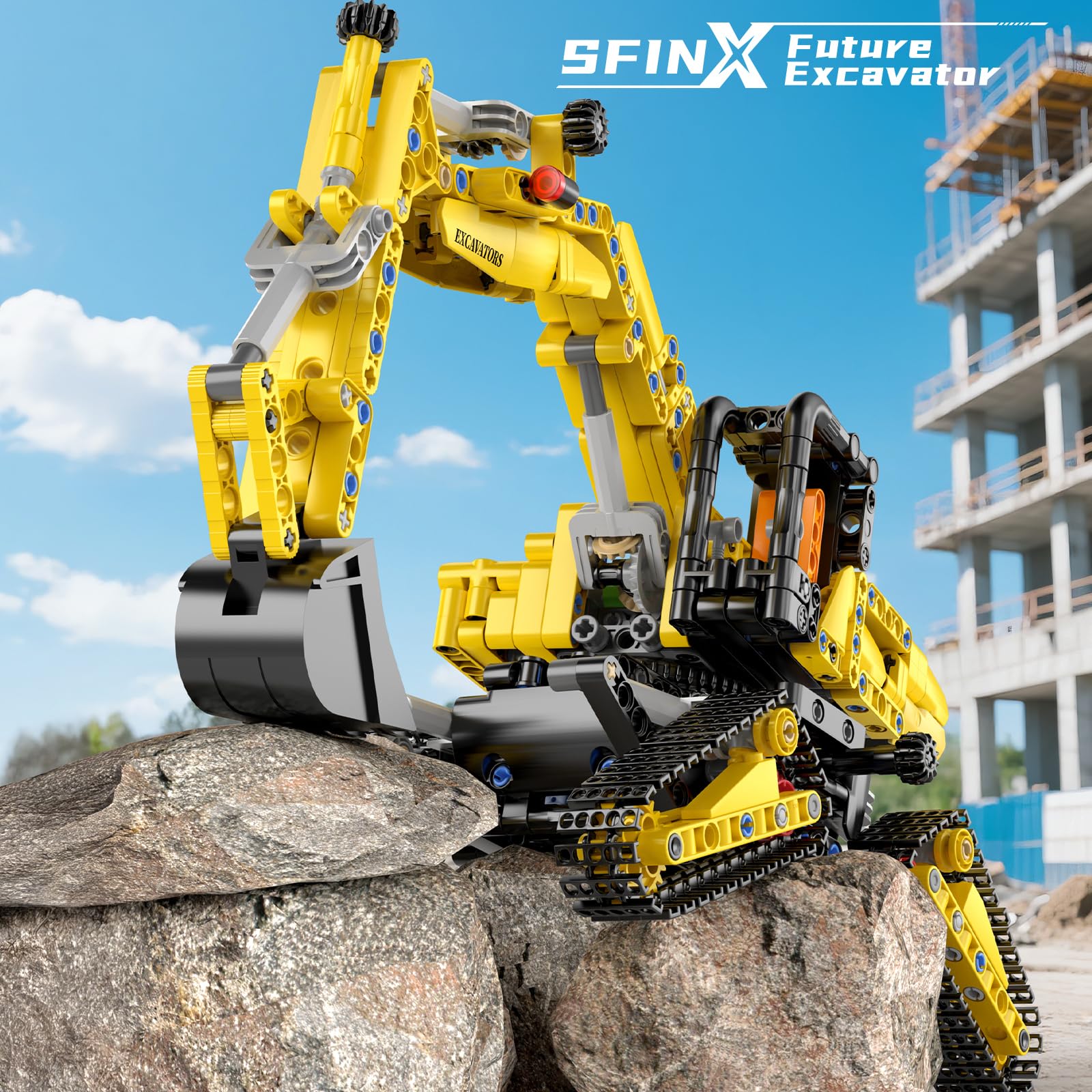 Mould King Technik Bagger Bausatz, 17076 Bauspielzeug Bagger-Modell, 840Teile STEM Konstruktions-Baukasten für Erwachsene, Spielzeugbagger für 14+ Jugendliche