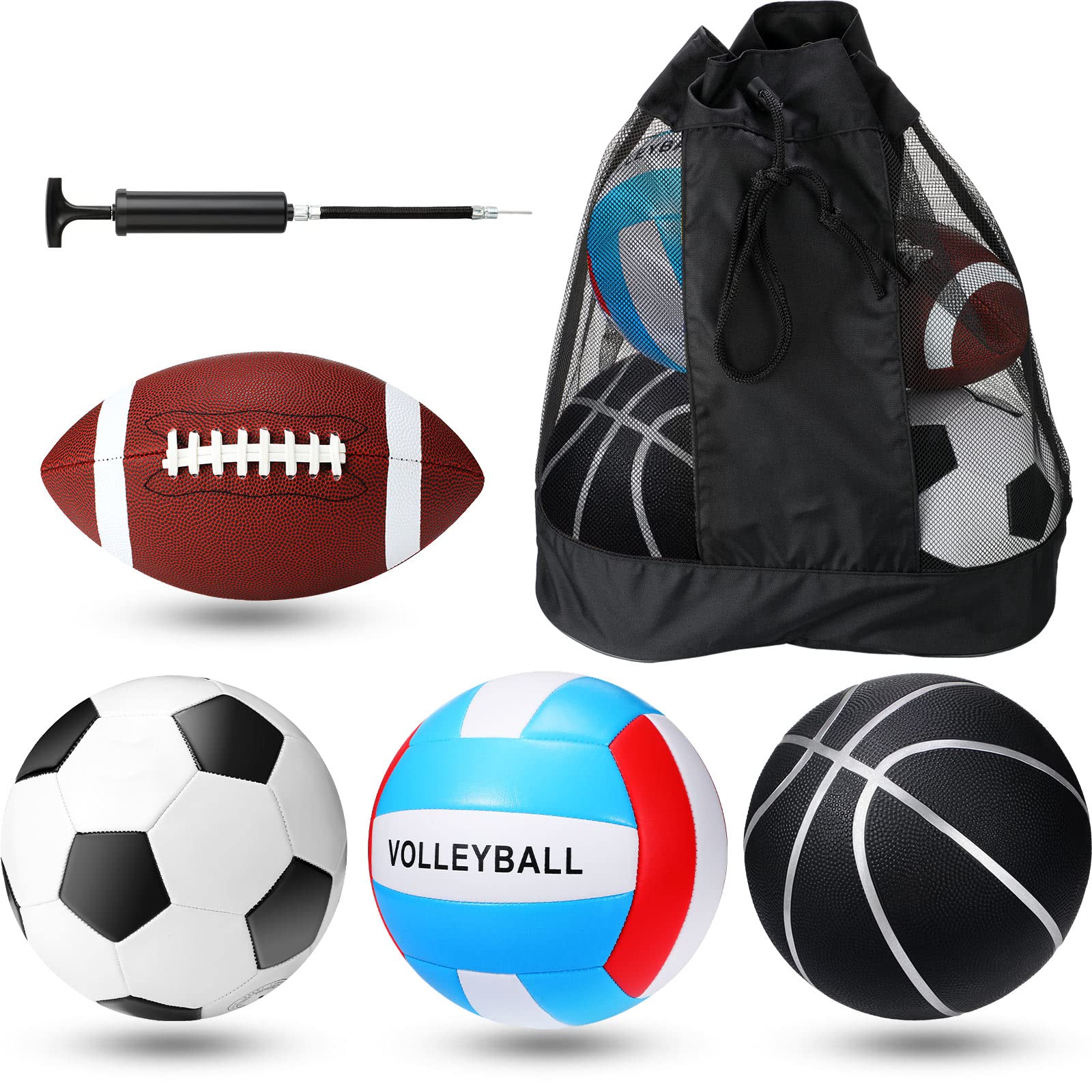 Jerify 4 Pcs Sport Balls Set Official Size Athletic Balls Include Soccer, Football, Basketball, Volleyball for Indoor Outdoor Game Youth Adult Operation Christmas Ball Gifts