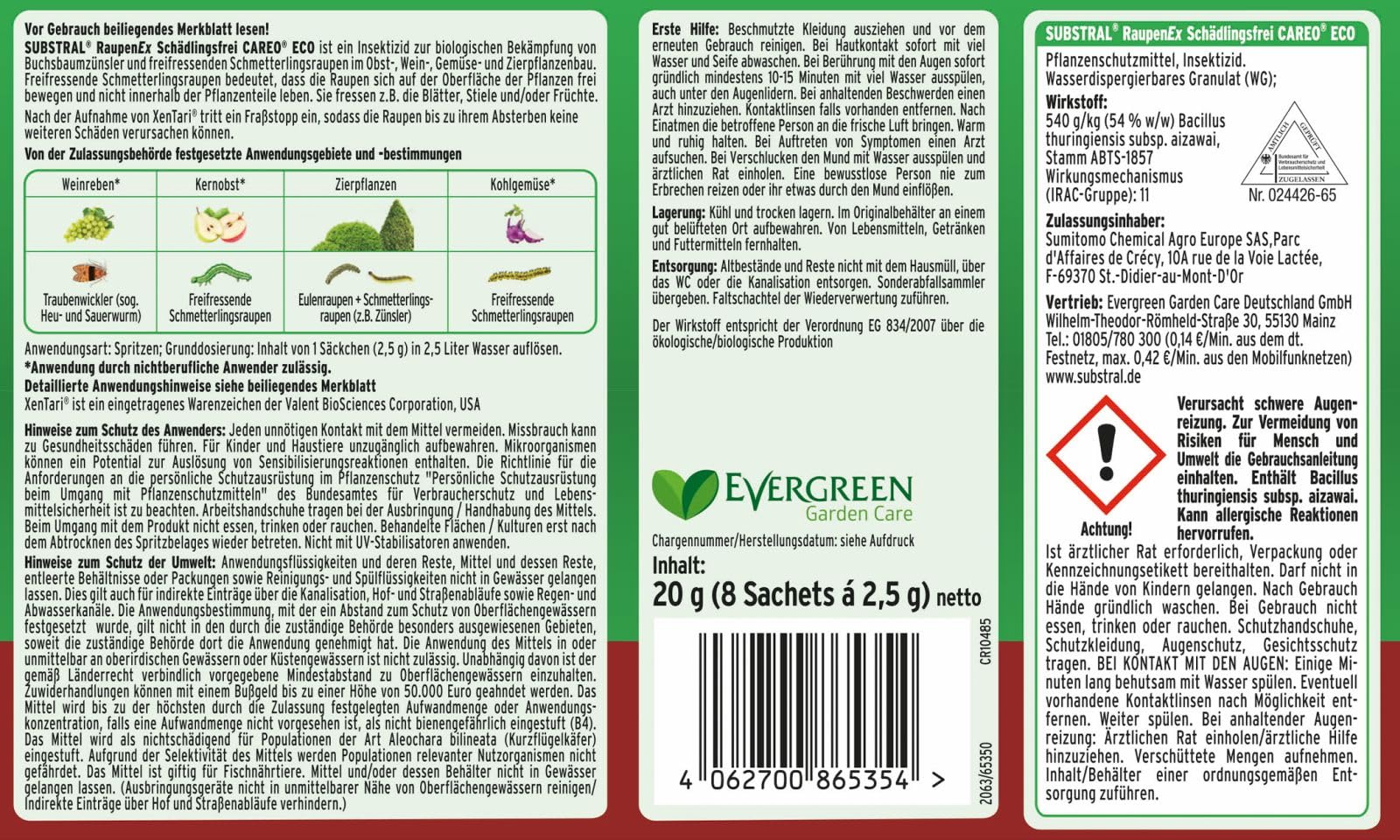 6 X 20g Substral Naturen®RaupenEX Schädlingsfrei Careo Eco