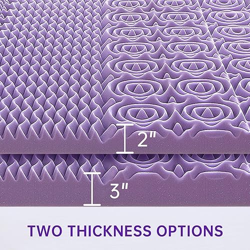 Miniatura 57 de MUXHOMO 2 Inch 7-Zone Queen Mattress Topper, Egg Crate Foam Mattress Topper Queen Size for Back Pain, Lavender Cooling Gel Infused Bed Pad