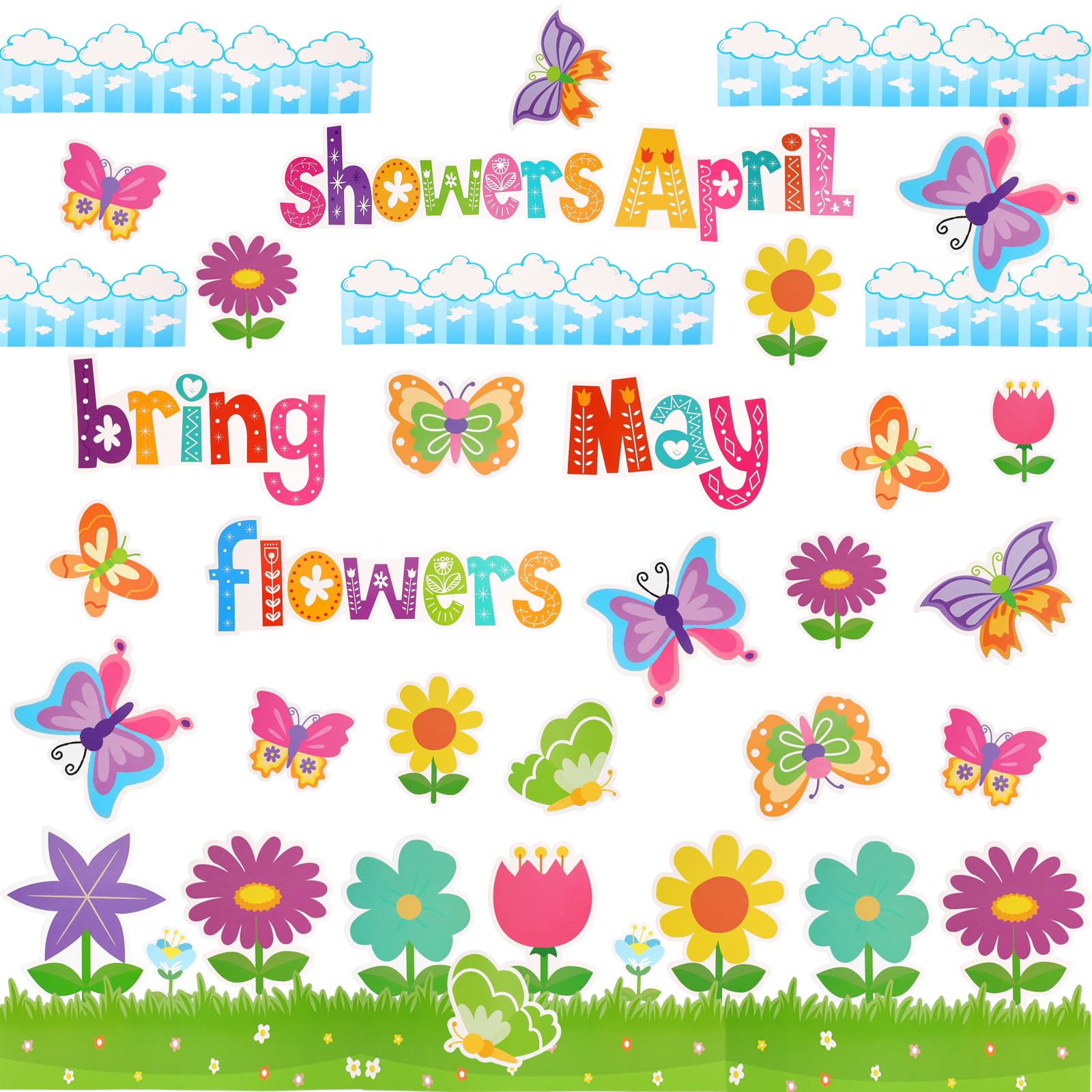 Photo 1 of Spring Bulletin Board Decorations for Classroom 96Pcs Colorful Paper Patterned Cut-Outs Bulletin Board Decoration for Classroom Game Party Supplies Game Party Home