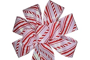 10" Christmas Candy Cane Stripe Wired Wreath Bow