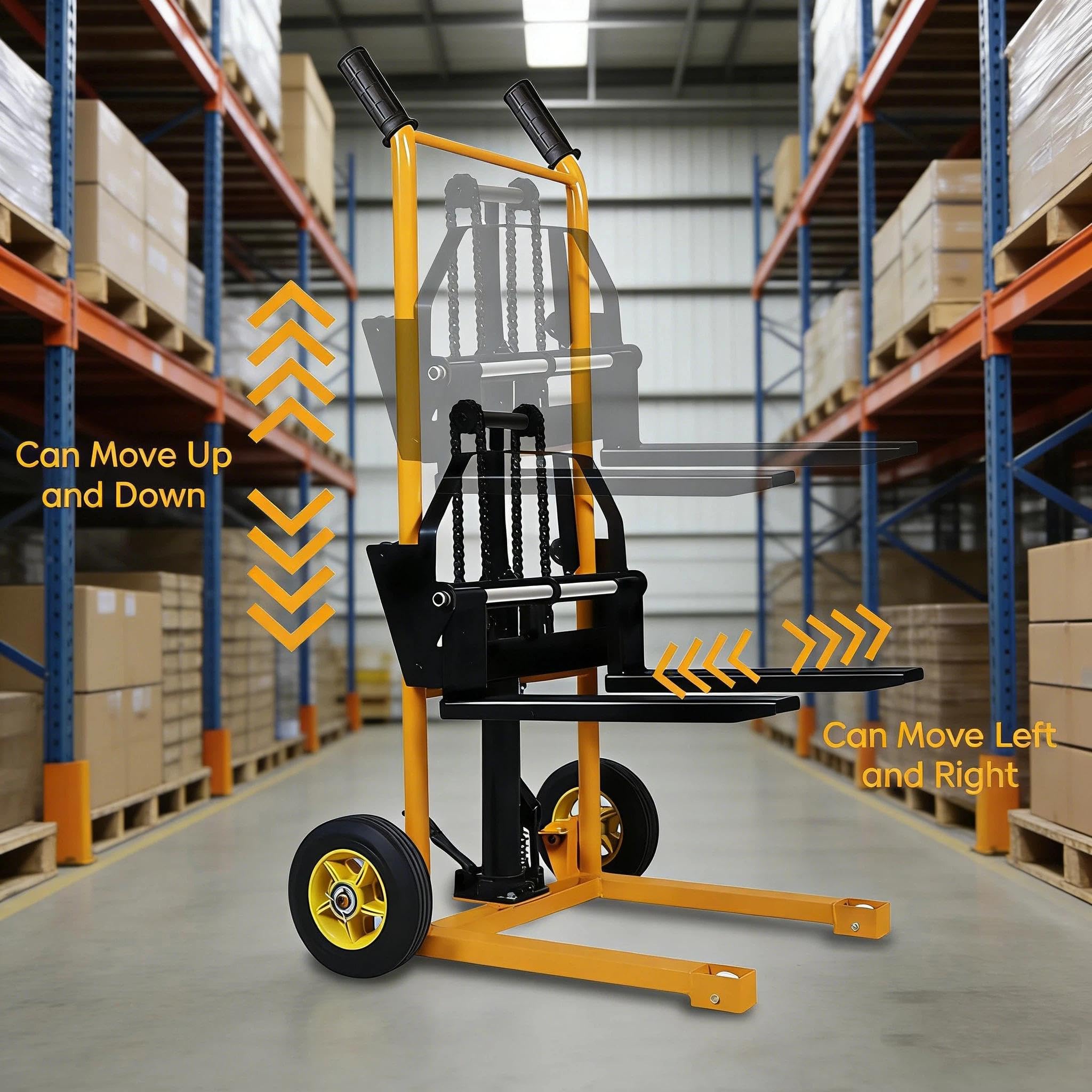Elevador Hidráulico De Materiales, Transpaleta Manual con Capacidad para 200 Kg, Plataforma Plana De Acero Extraíble,Carretilla Elevadora De Transporte Móvil Apiladora de Palets