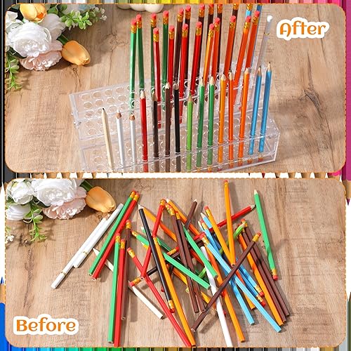 Miniatura 7 de Tolare 2 soportes para bolígrafos de acrílico transparente de 2 niveles con 96 ranuras, soporte de exhibición de acrílico con múltiples agujeros