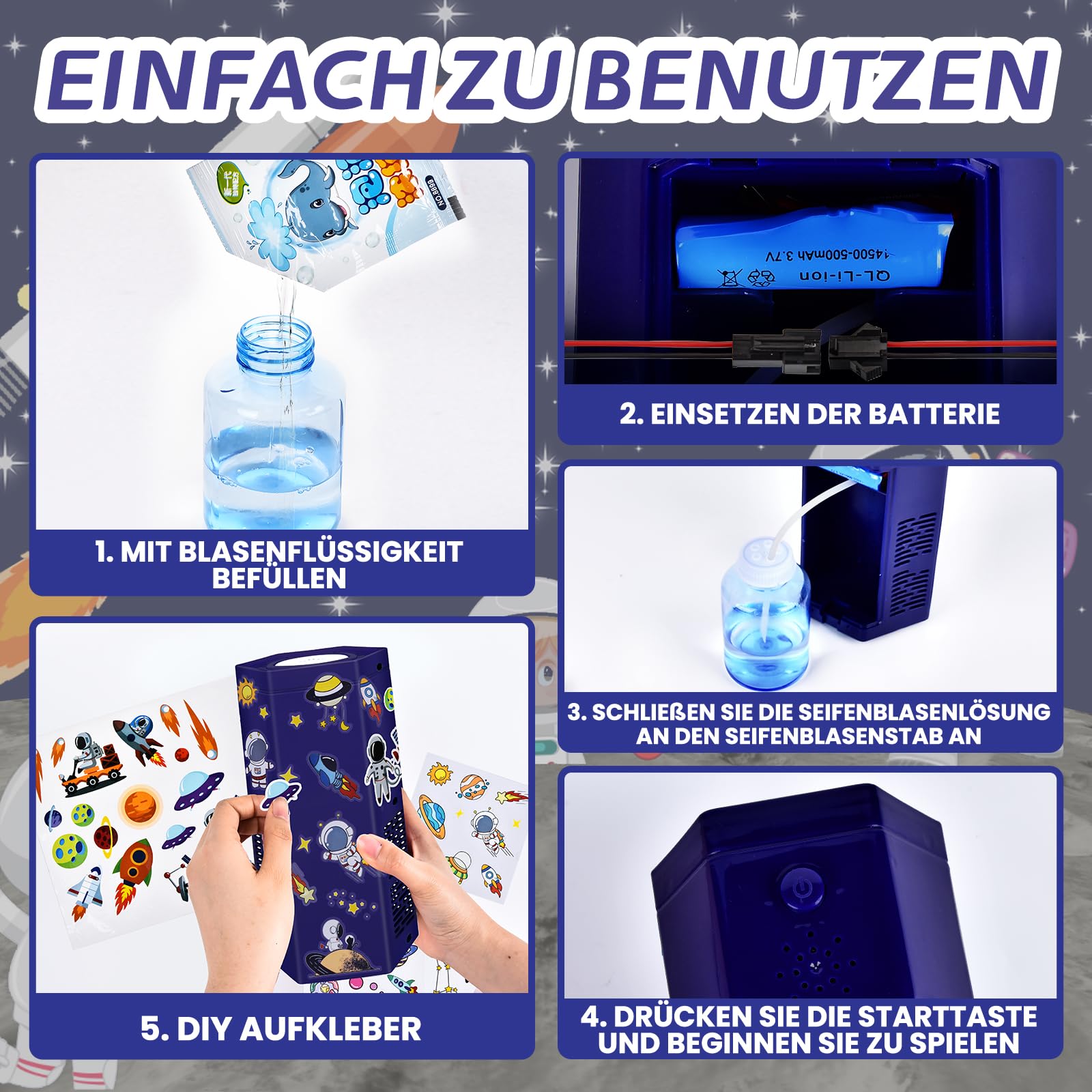 Machine à Bulles Feux D'artifice Automatique - Avec 130ml De Solution à Bulles, LEDs Colorées Et Son - Pour Fêtes, Noël, Mariage, Anniversaire - Fonctionne Sur Piles AA