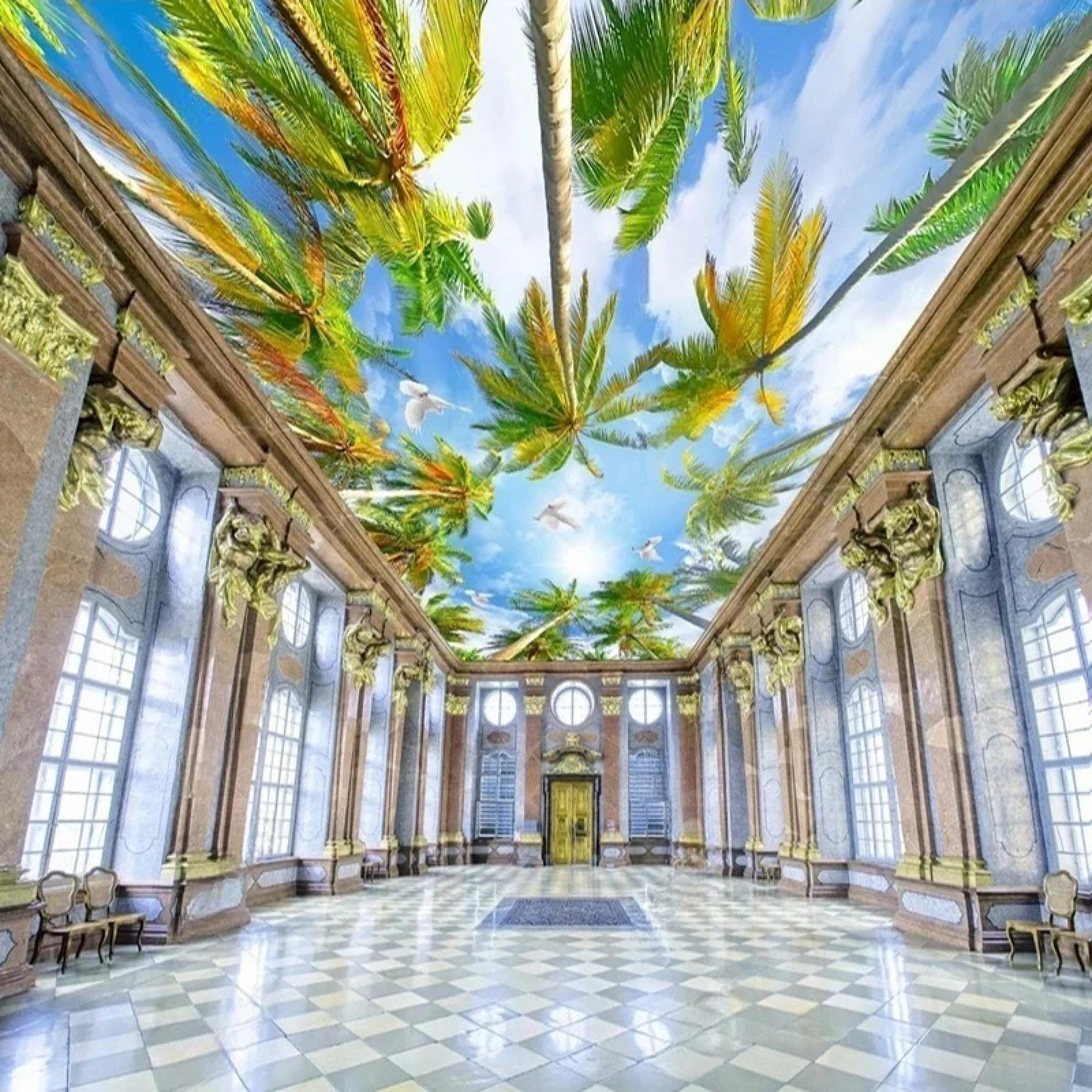 Plafond en PVC autocollant 3D ciel bleu pour salon et chambre
