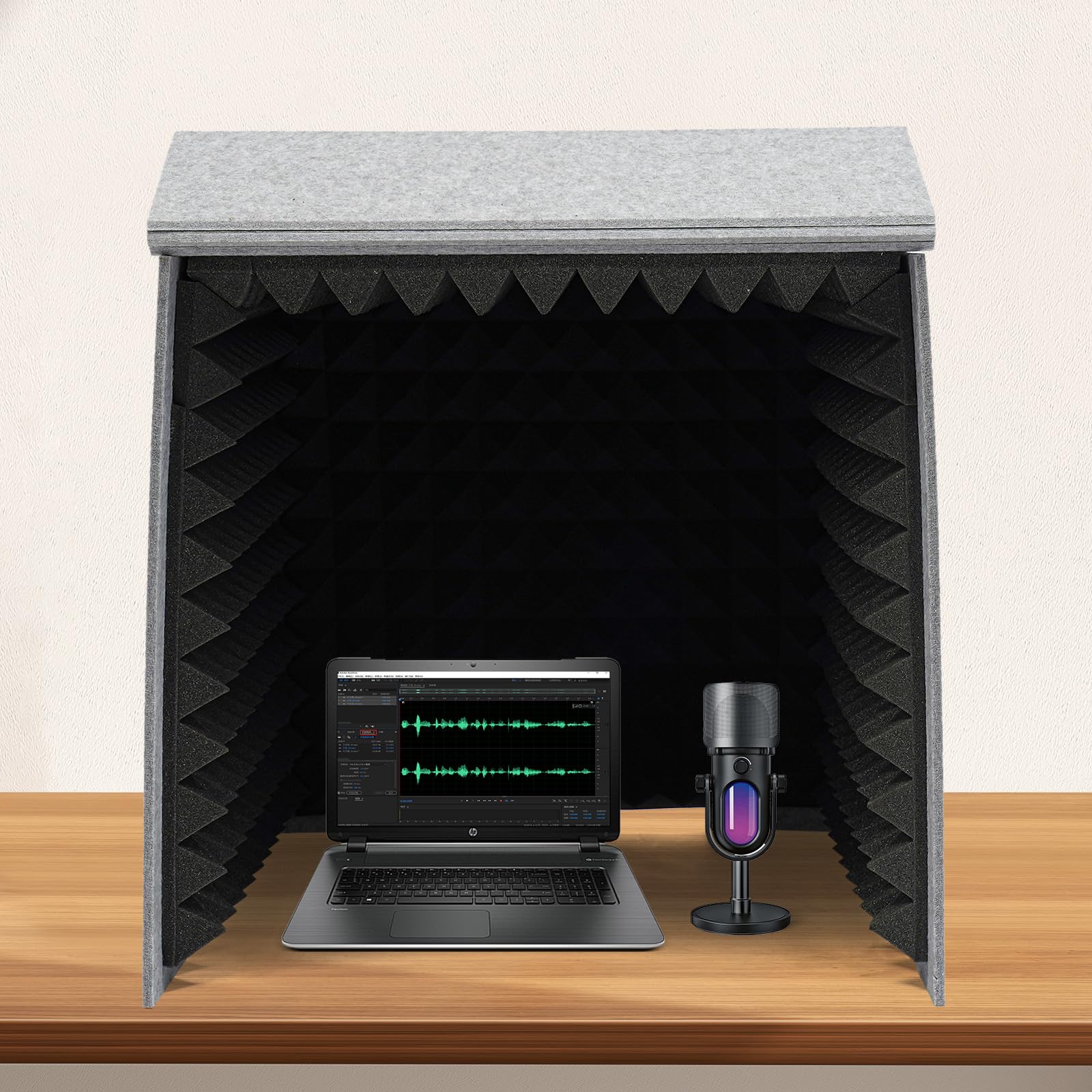 Vocal Booth Cabina Insonorizada Portátil Absorción de Sonido Cabina de Canto Insonorizada 60 x 60 x 60 cm, 50 mm Algodón Insonorizado, Plegable para Estudio, Canto, Podcast Home Office (Gris, Negro)