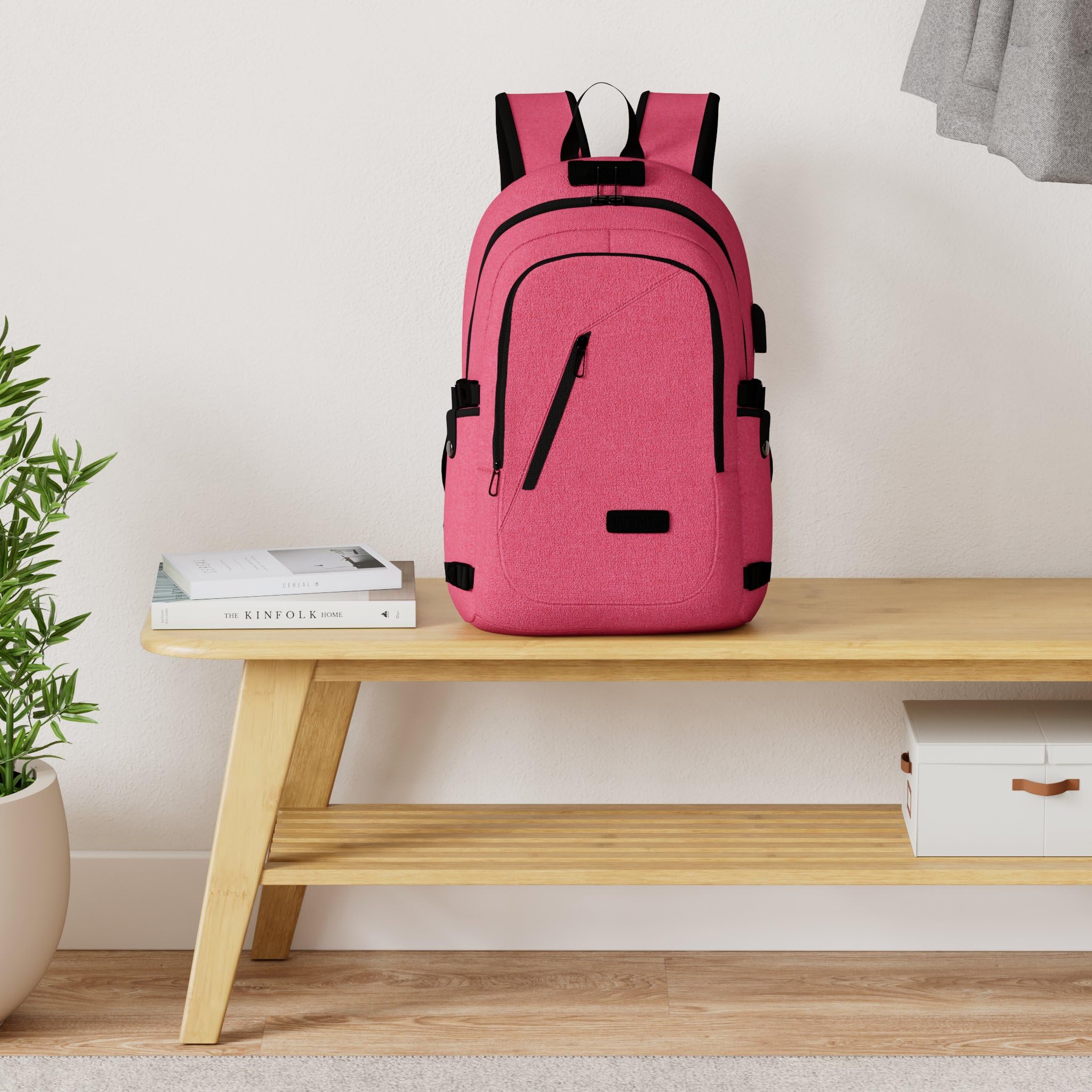 WENIG Zaino per computer portatile da 15,6 pollici, da uomo, da donna, impermeabile con USB, ricarica porta zaino per affari, zaino funzionale, zaino per il tempo libero, affario/scolastico, 35 l,