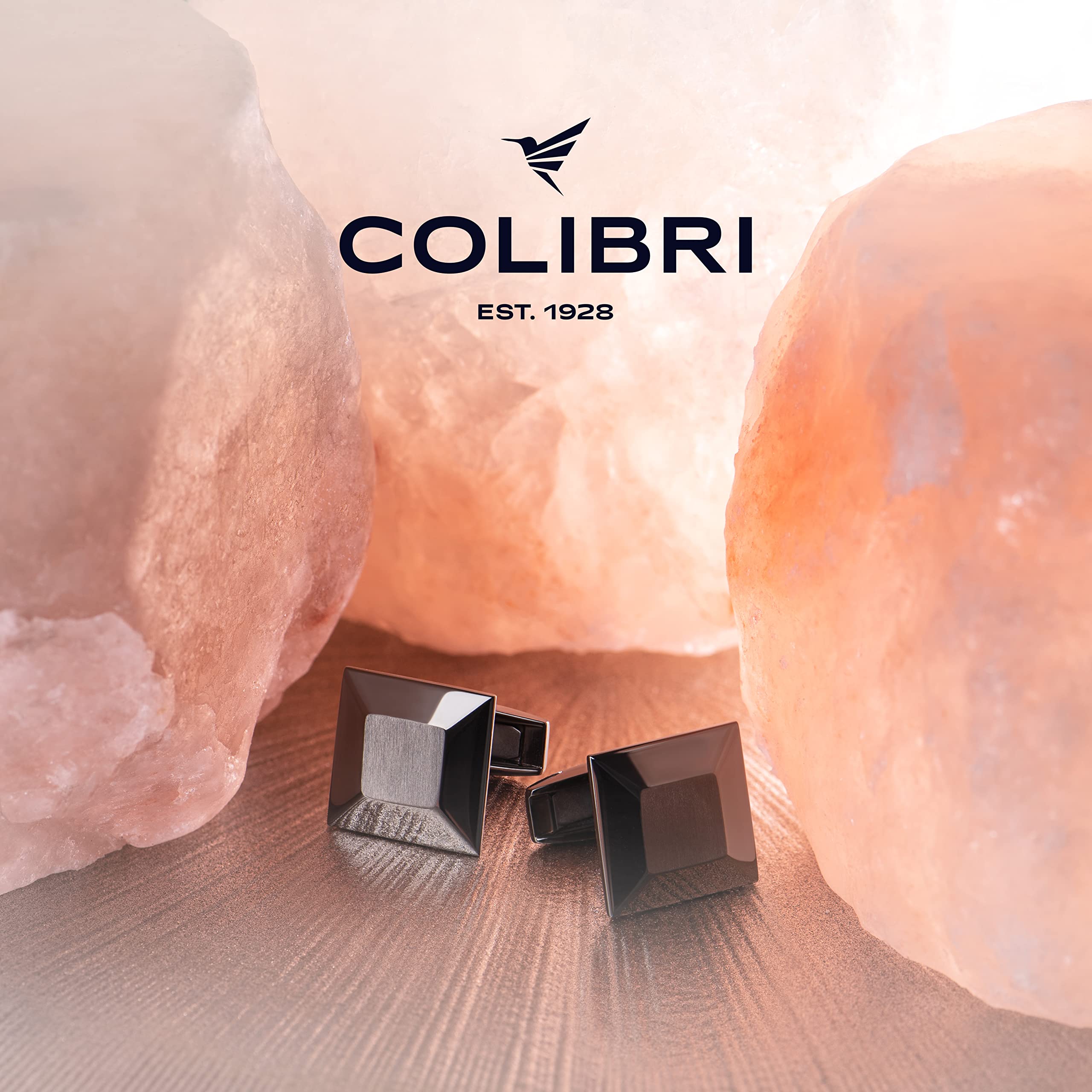 Colibri Zephyr Manschettenknöpfe für Herren – polierter Gunmetal/Stahl – Designer-Manschettenknöpfe mit drehbarem Walschwanz-Verschluss – Geschenkbox