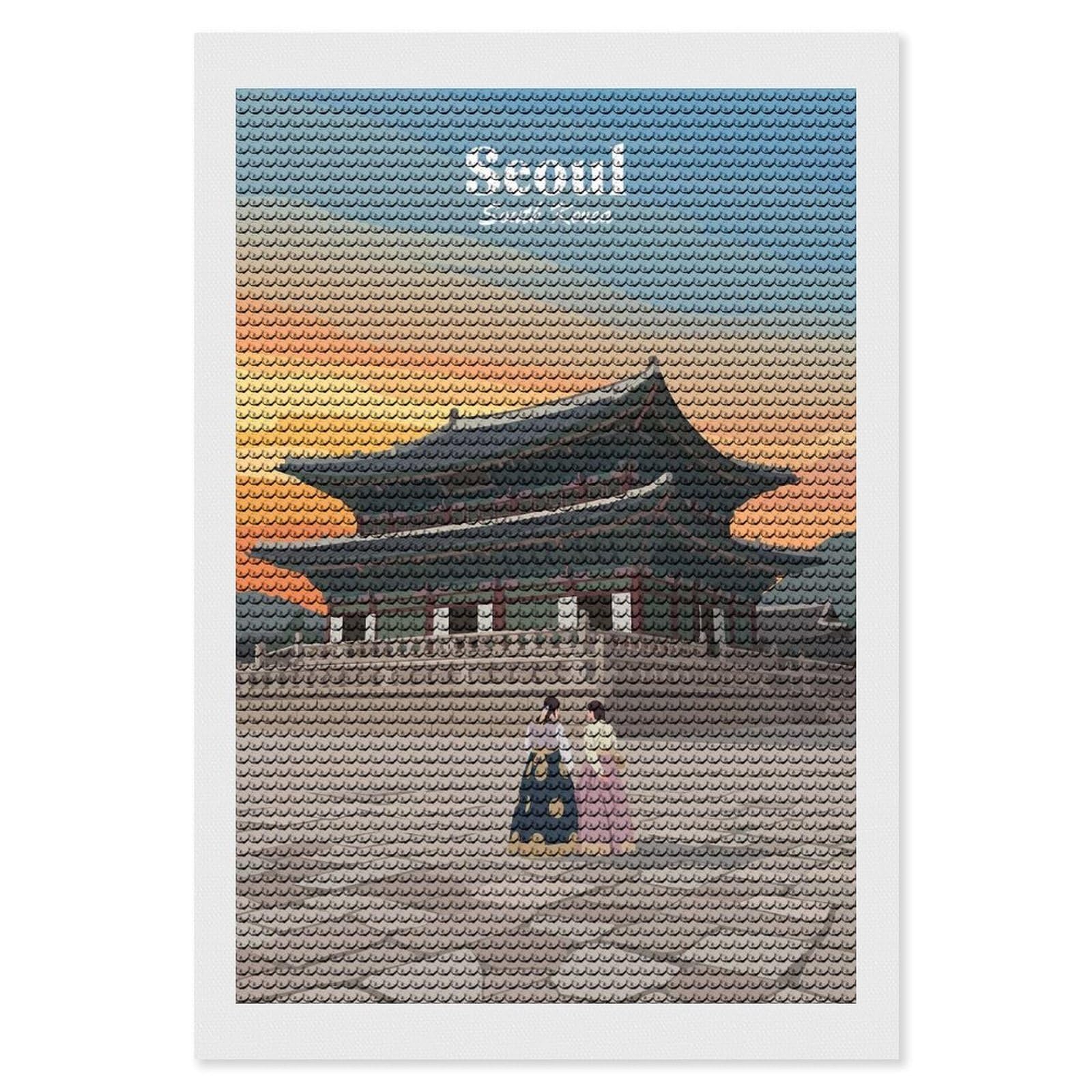 Junmoney Seoul Palace DIY Diamond Art Canvas Kit 8"x12", Complete Accessories, Creative Leisure Activity, Home Wall Decor, Gift Idea