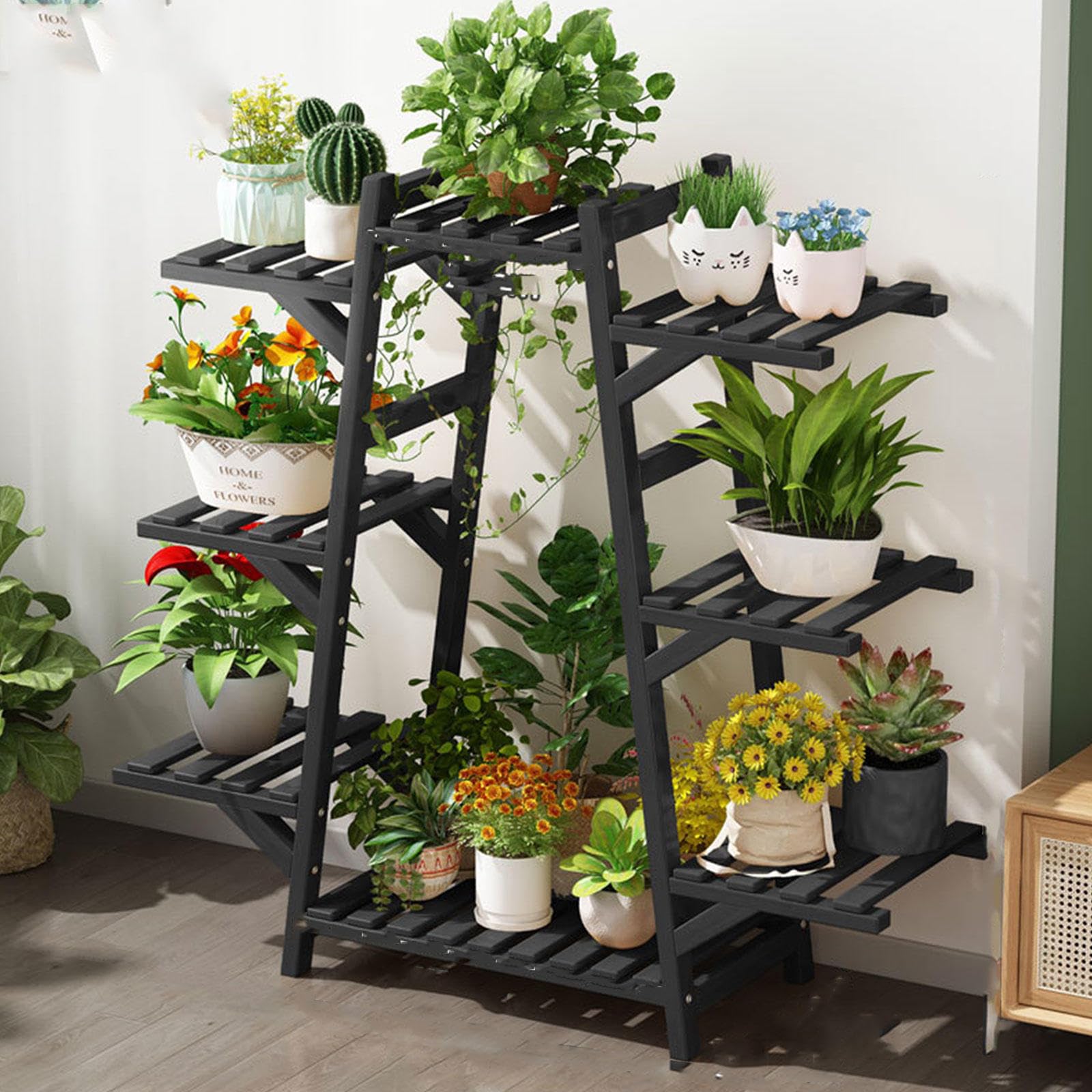 Amazon.co.jp: 植物スタンド、複数の植物用の竹製階層型植物棚、屋内