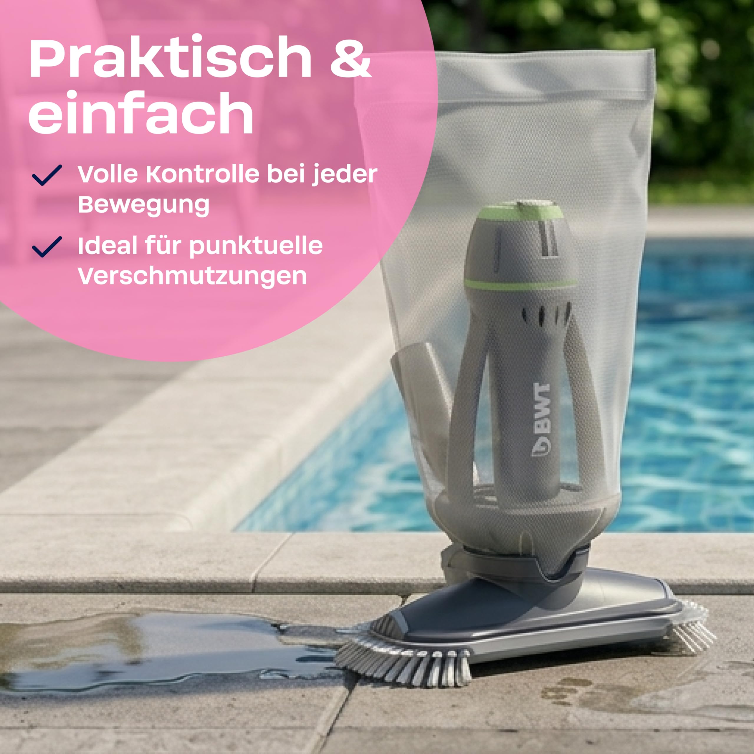 BWT Aspirateur de Piscine ES20 | Nettoyeur sans Fil sur Batterie | Autonomie Jusqu’à 40 Min | 2000 mAh | pour piscines Hors-Sol et spas Jusqu’à 20 m³ | Recharge USB