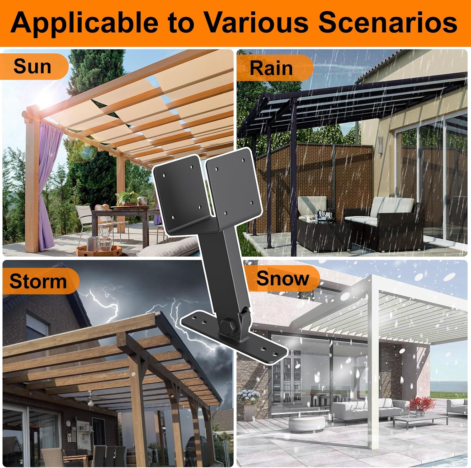 4x4 Heavy Duty Roof Riser Brackets Kit, TROPTOLKY Adjustable Angle Pergola Brackets, Black Metal Roof Riser Beam Bracket for Roof Pergola Gazebo Patio Cover (3 Pack)