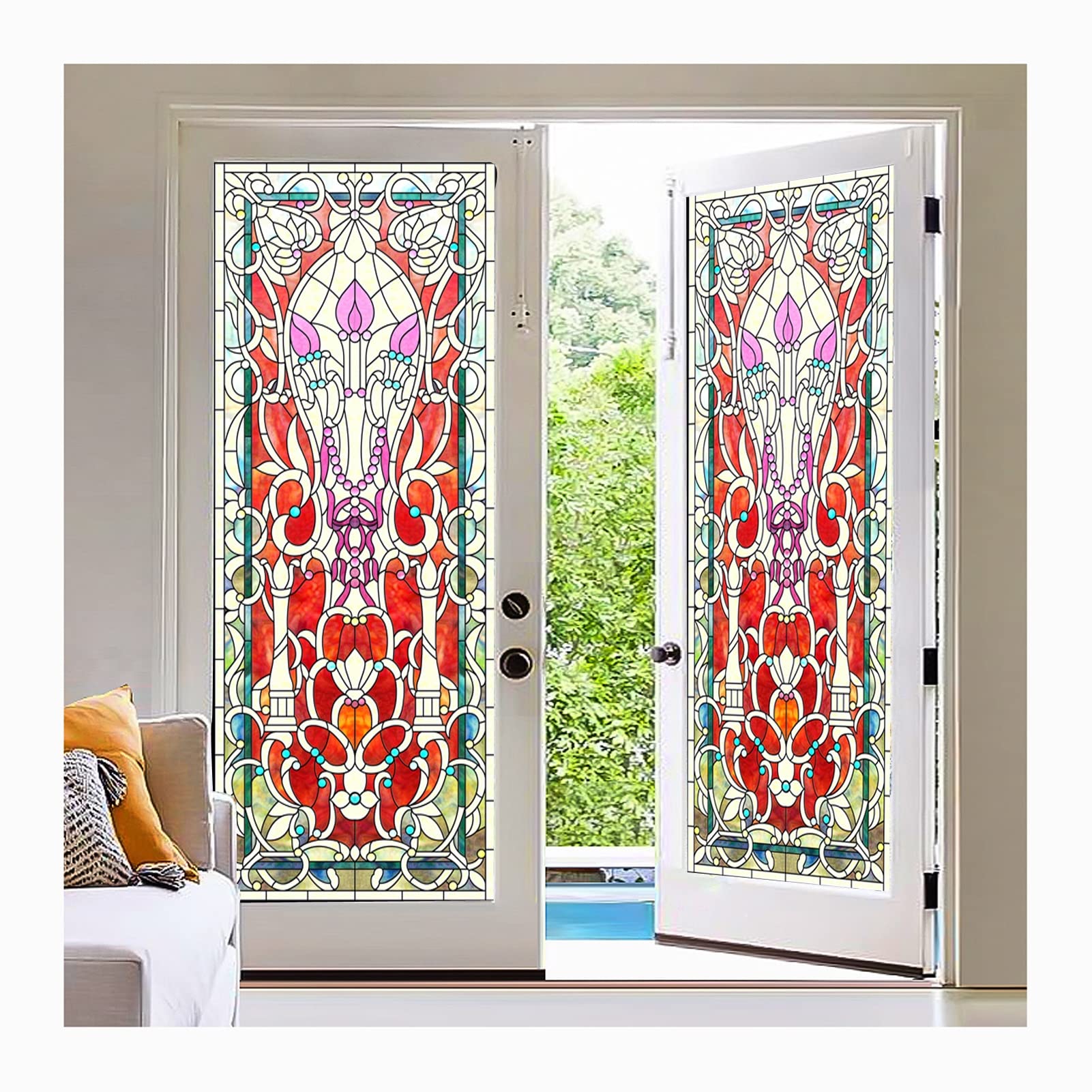 Siunwdiy Stained glass window film privacy,Frosted Window Stickers Non- Adhesive Static Stained Glass Window Cling for Home Rental Apartment Bedroom Bathroom Kitchen Door,L,40x100cm(16x39inch)