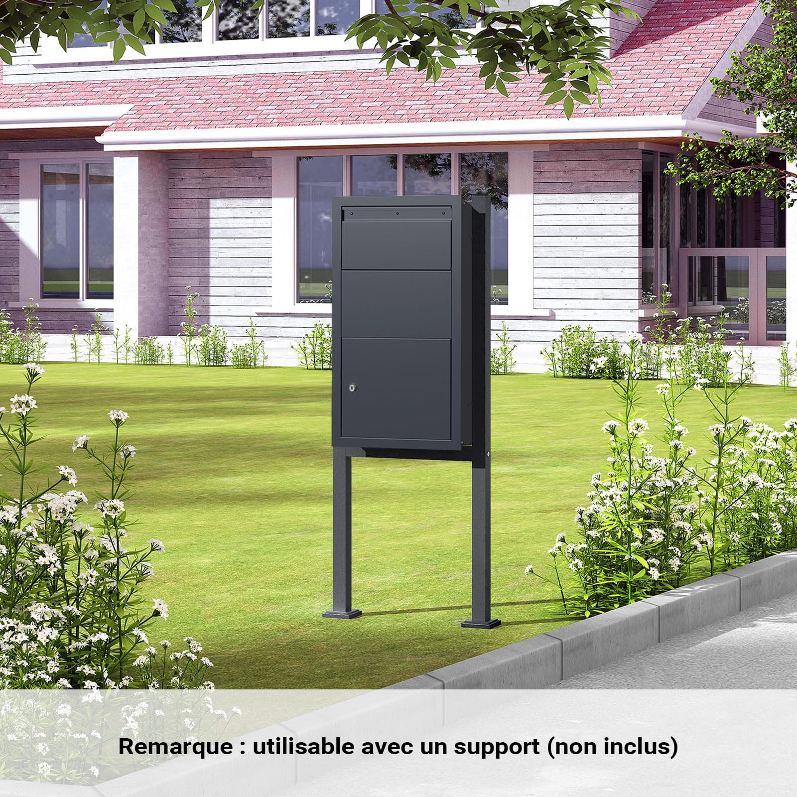 XPOtool Boîte à colis verrouillable gris anthracite 470 x 220 x 870 mm, Boîte aux lettres murale, pour colis max. 350 x 300 x 110 mm, Usage domestique courrier