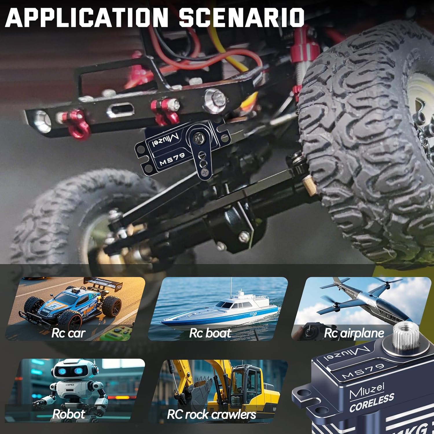 Miuzei 11kg High Torque Coreless Micro Servo, Metal Gear RC Servo Motor with Mount & Horn, Upgrade Parts for 1/18 1/24 RC Crawler Cars (Blue)