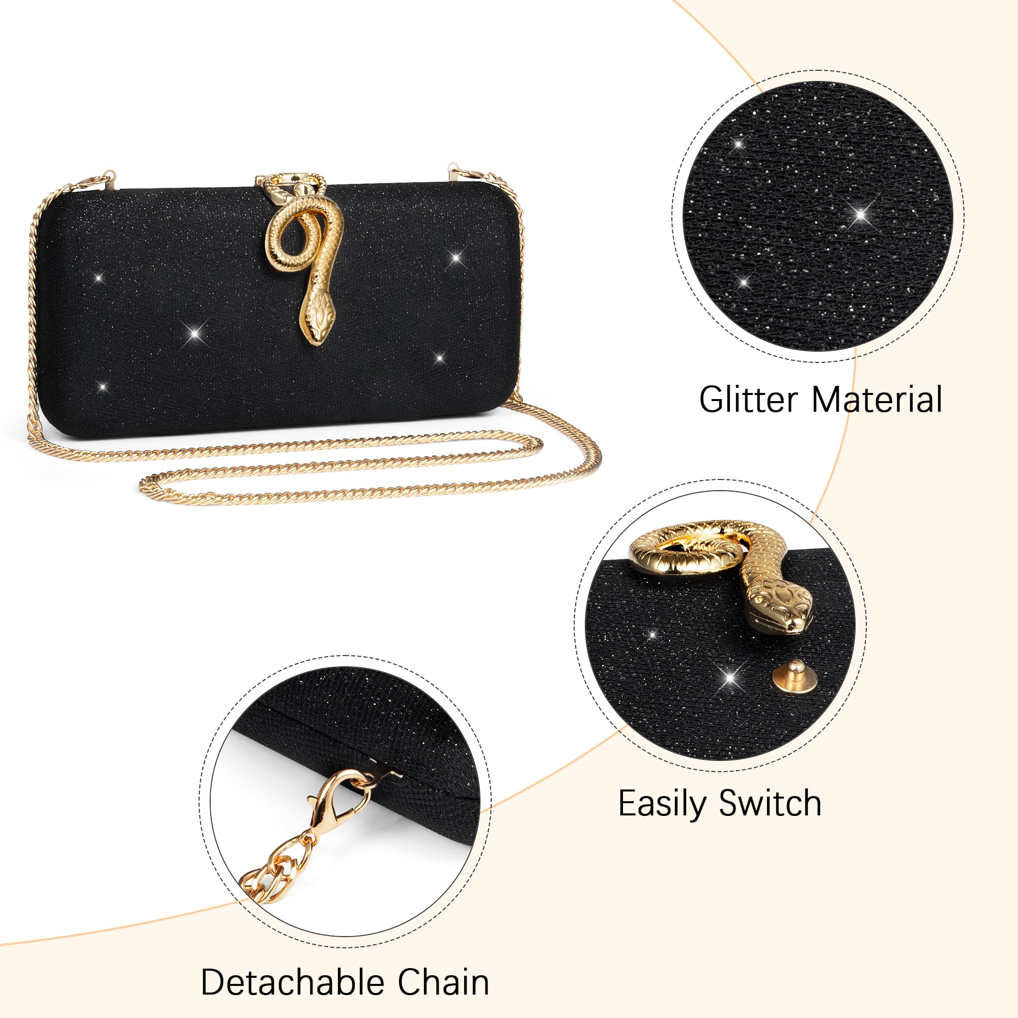 jessie Womens Evening Bags Formal Bridal Wedding Small Clutches Purses Crossbody Prom Cocktail Party Handbags (Black 1)