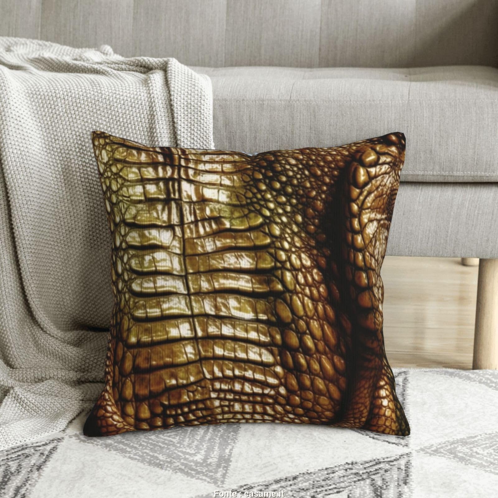 Coussin crocodile en velours côtelé doux pour canapé et salon