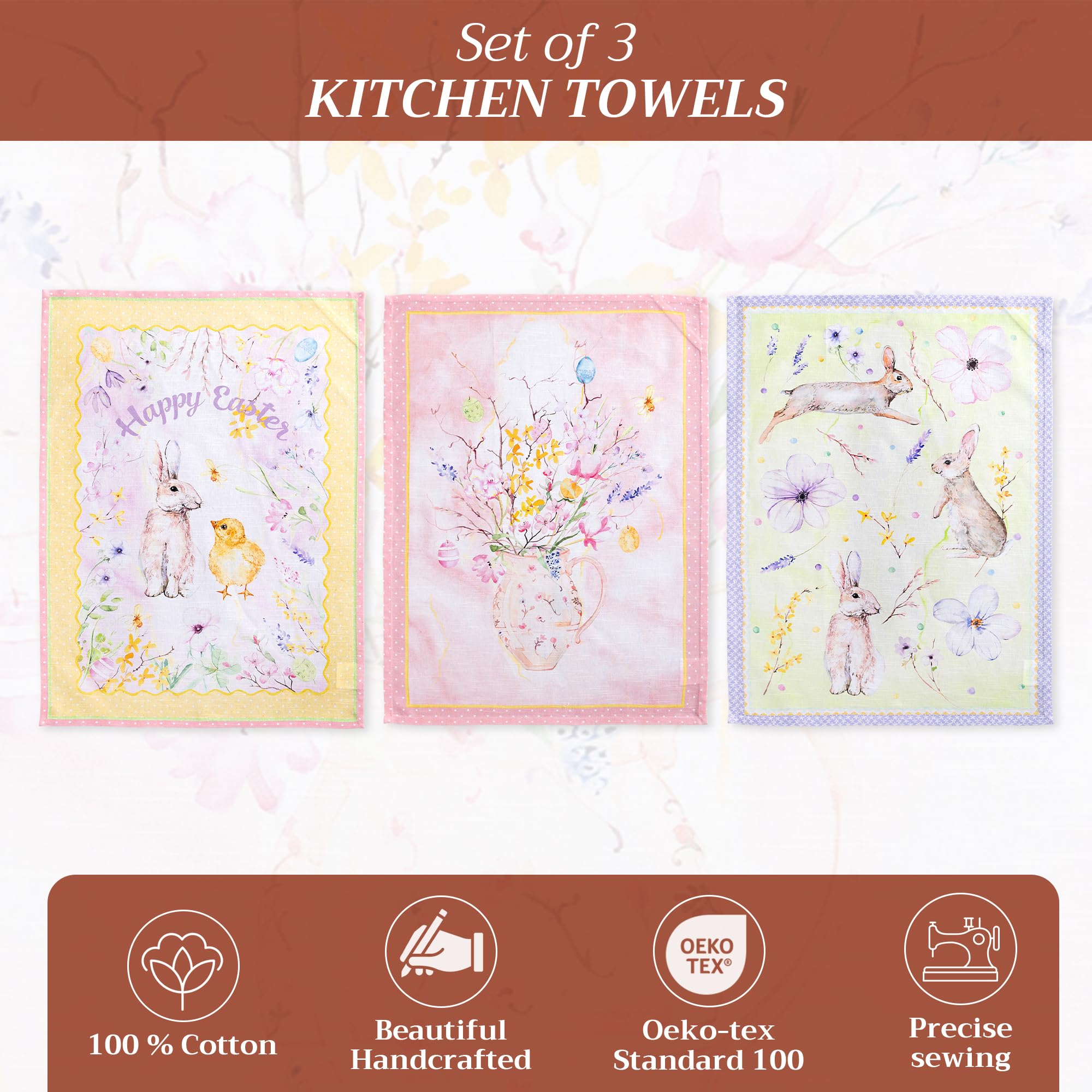 Maison d' Hermine Kitchen Towels Set of 3 100% Cotton 70 CM x 50 CM Reusable Cloth Tea Dish Towels Absorbent with Hanging Loop for Kitchen Dining Gifts for Mothers Day (Magnolia Mornings) - Image 4